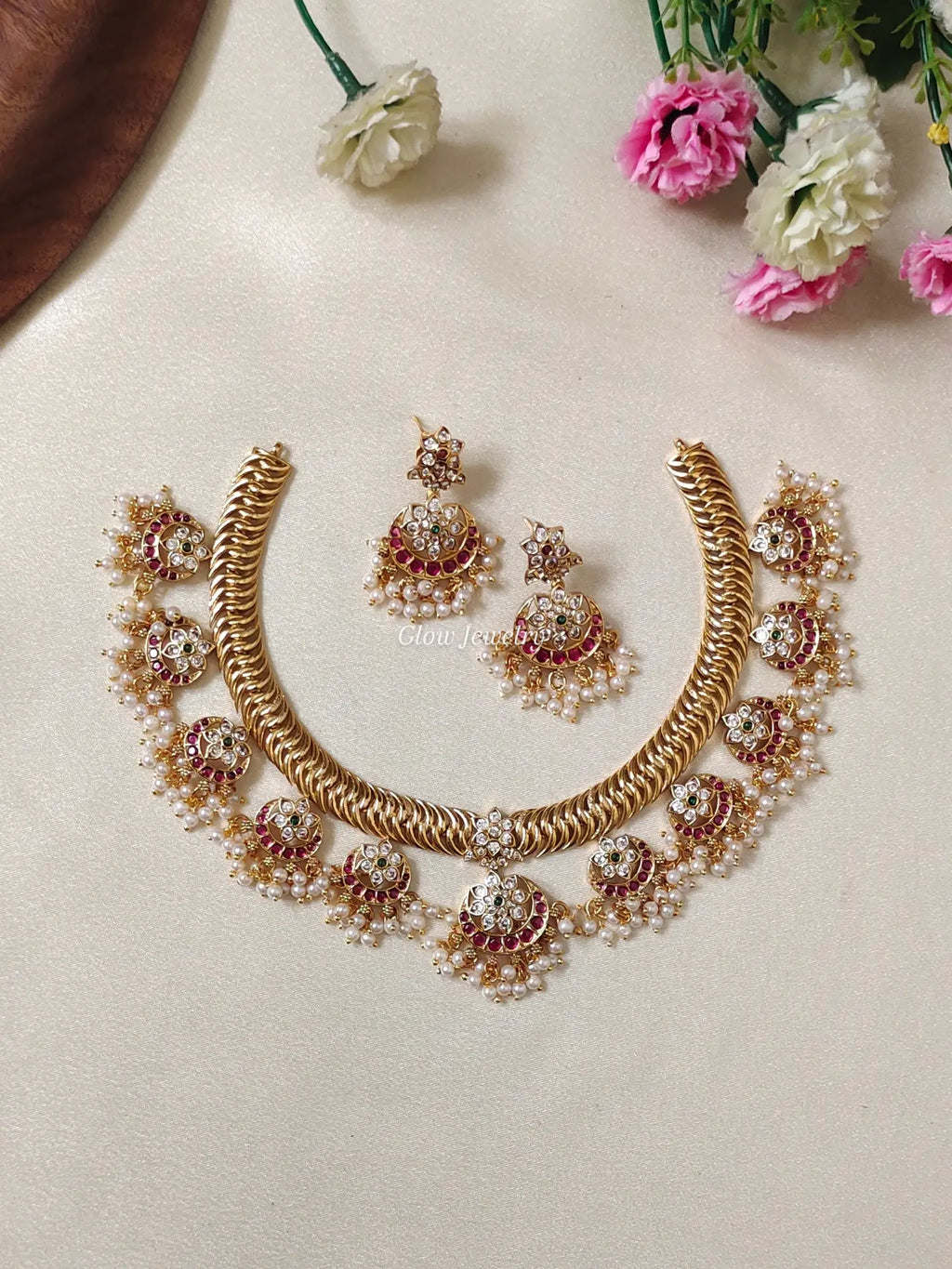 Premium Quality Kempu Guttapusalu Necklace
