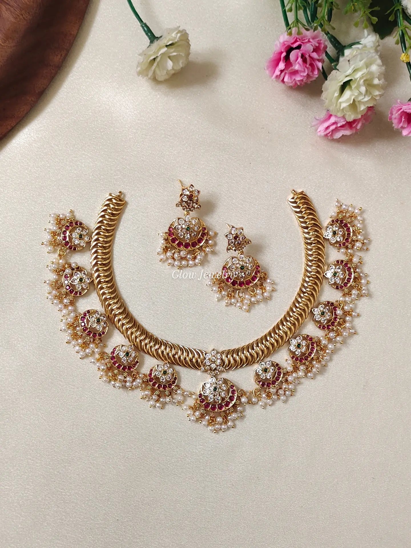 Premium Quality Kempu Guttapusalu Necklace