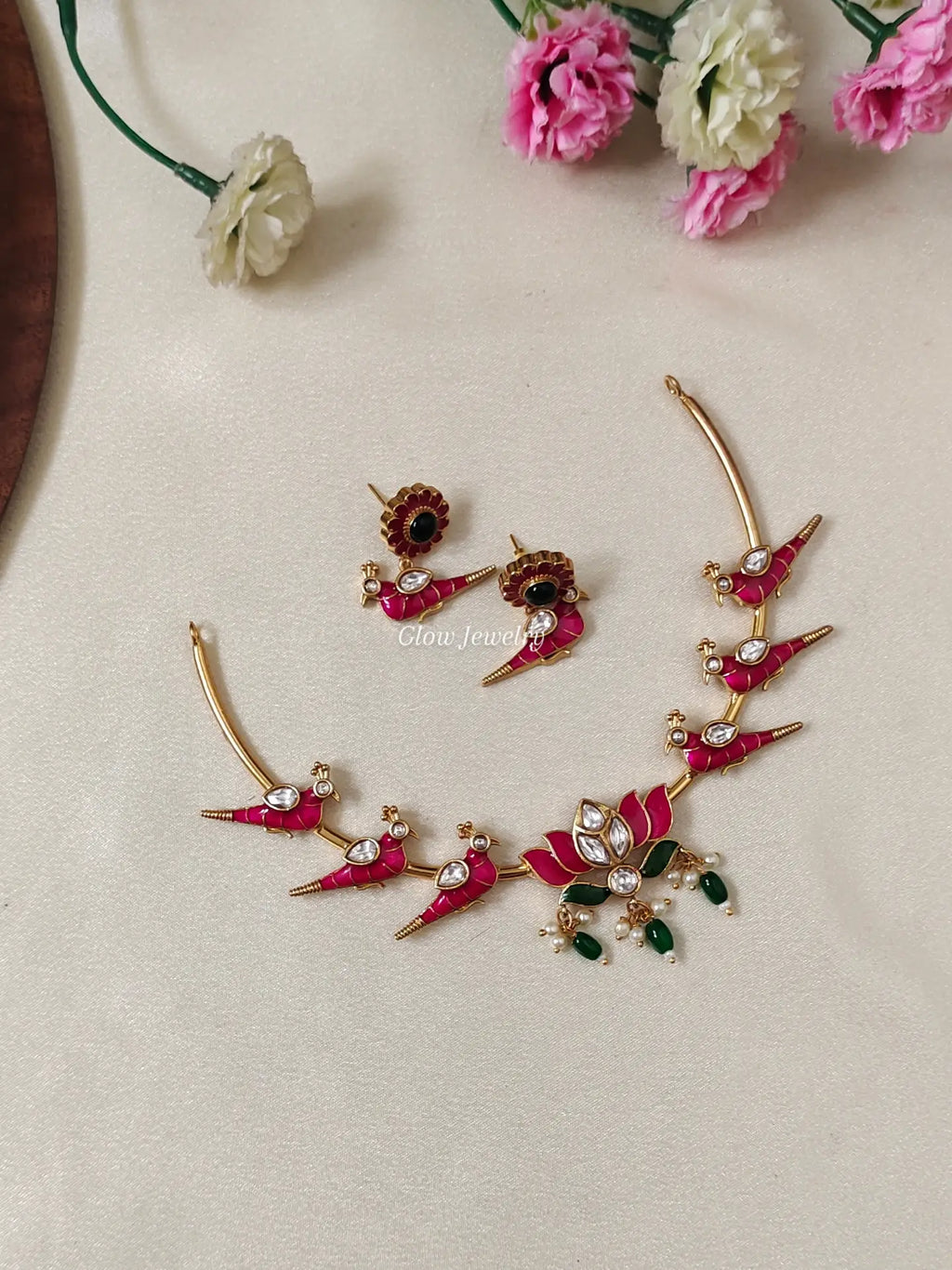 Premium Quality Enamel Painted Parrot Lotus Necklace