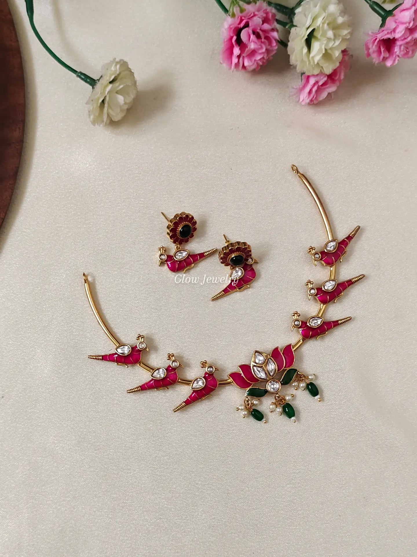 Premium Quality Enamel Painted Parrot Lotus Necklace