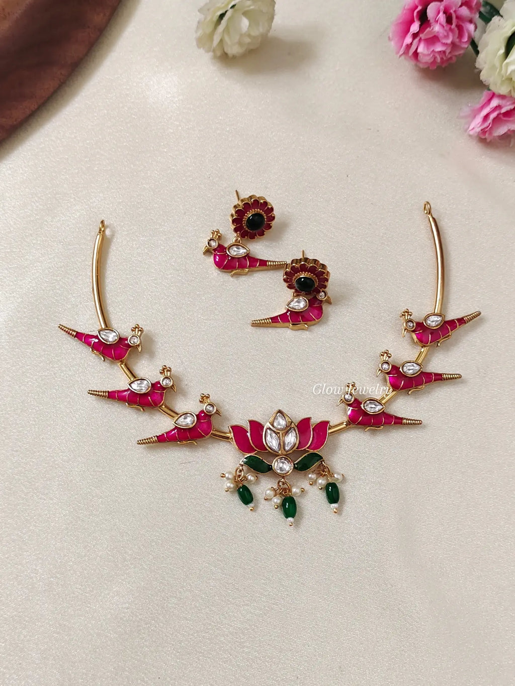 Premium Quality Enamel Painted Parrot Lotus Necklace
