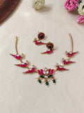 Premium Quality Enamel Painted Parrot Lotus Necklace