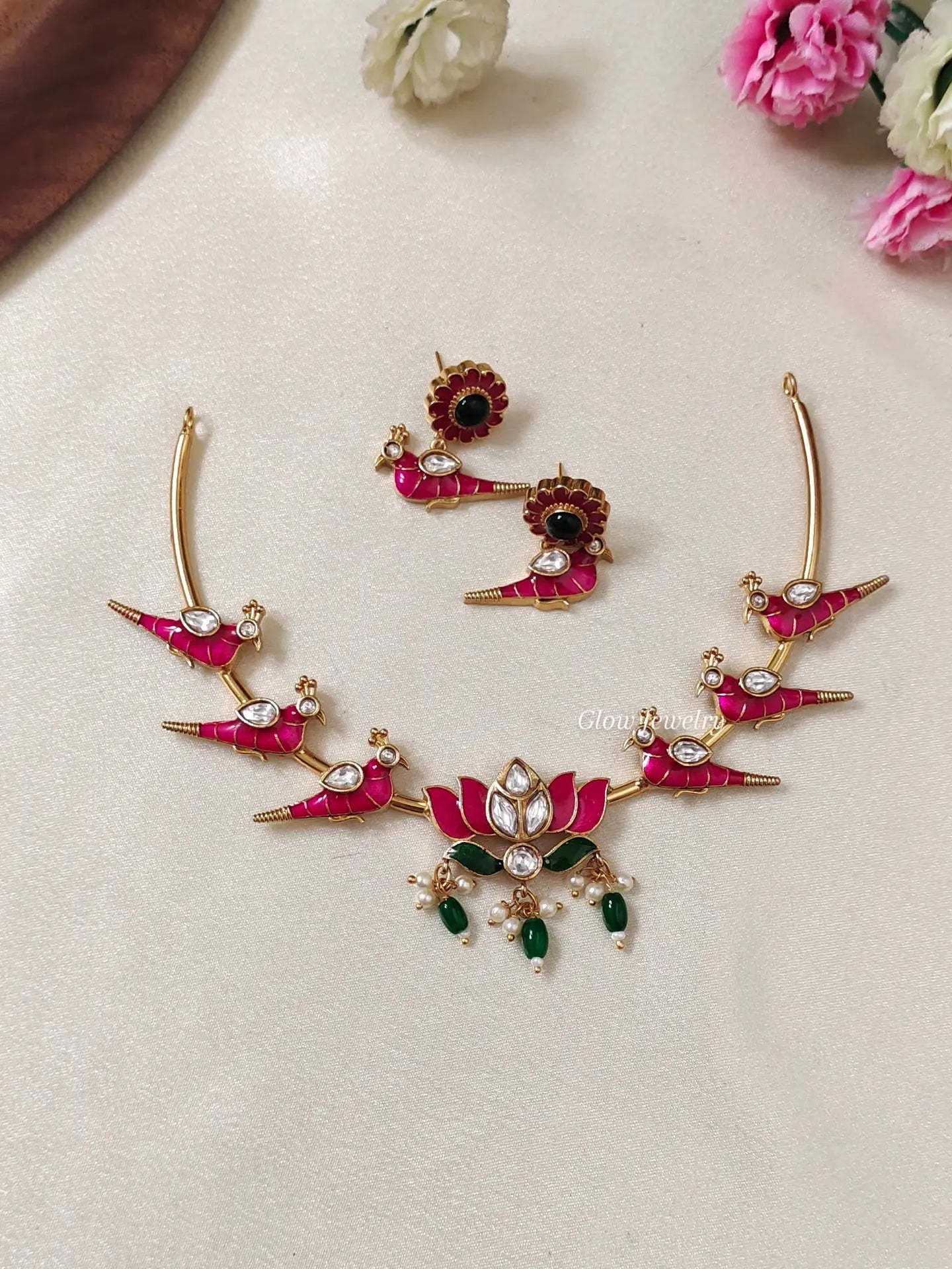 Premium Quality Enamel Painted Parrot Lotus Necklace