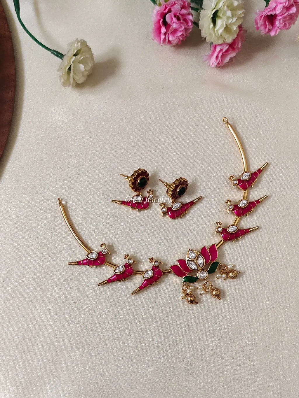 Premium Quality Enamel Painted Parrot Lotus Necklace