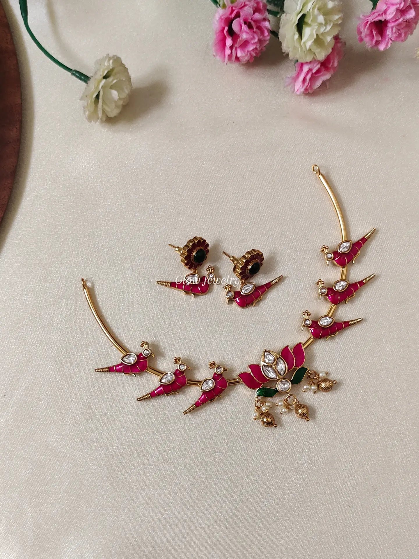 Premium Quality Enamel Painted Parrot Lotus Necklace