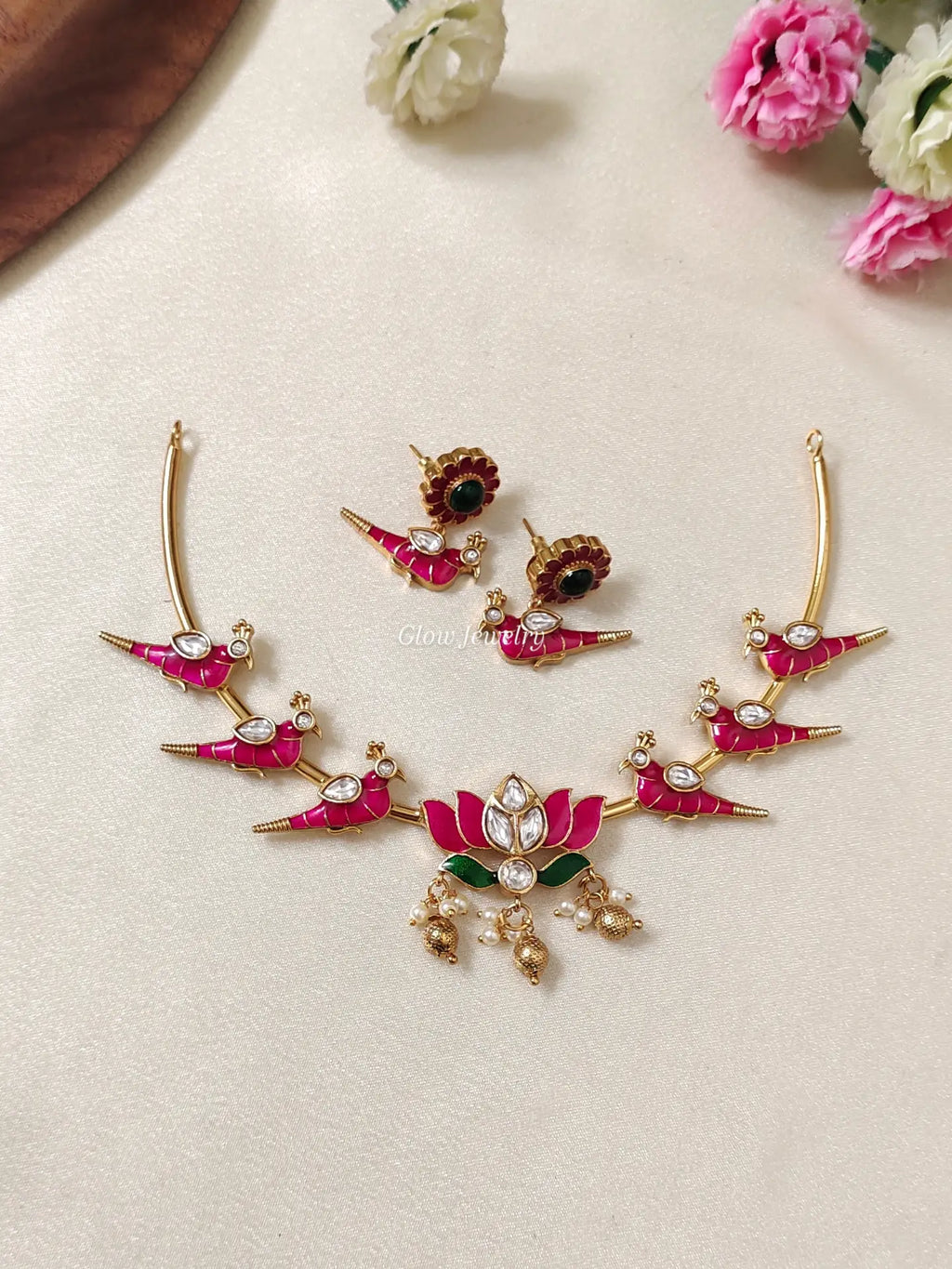 Premium Quality Enamel Painted Parrot Lotus Necklace