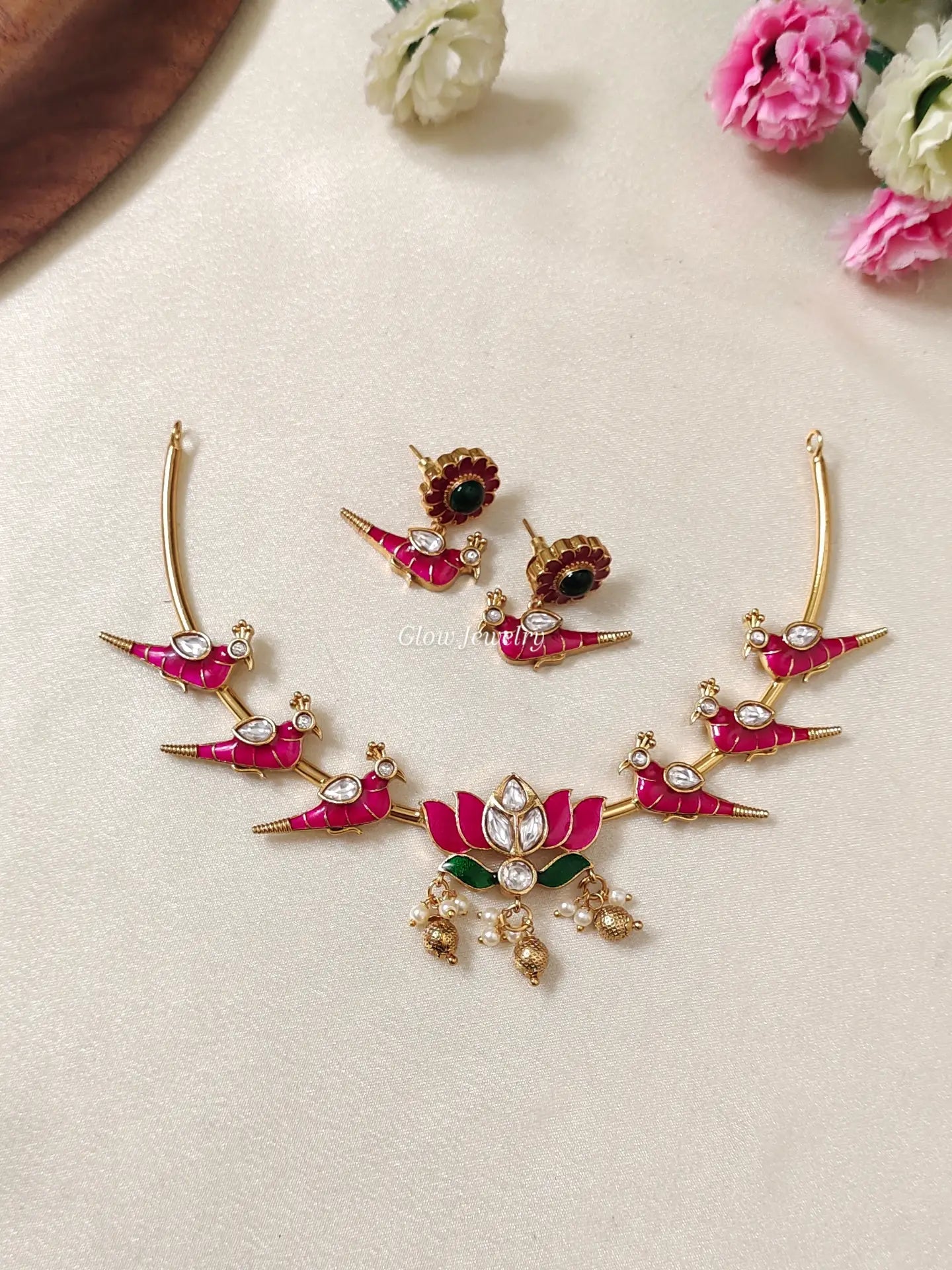 Premium Quality Enamel Painted Parrot Lotus Necklace