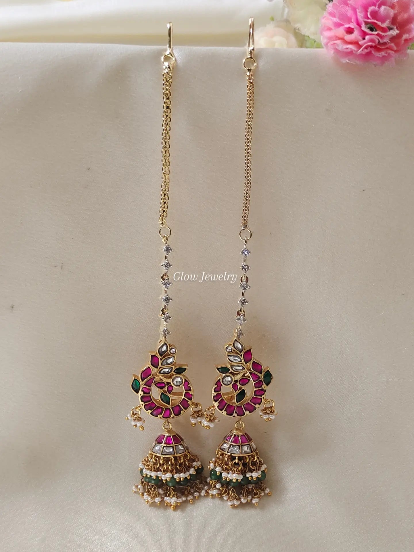 Premium Quality Jadau Peacock Jumka with AD Stone Maatil