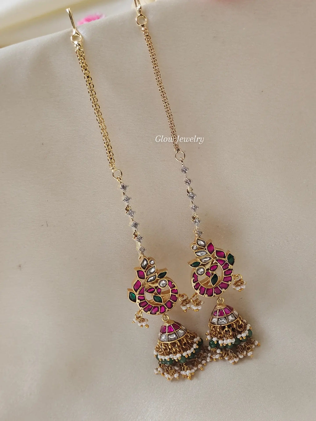 Premium Quality Jadau Peacock Jumka with AD Stone Maatil