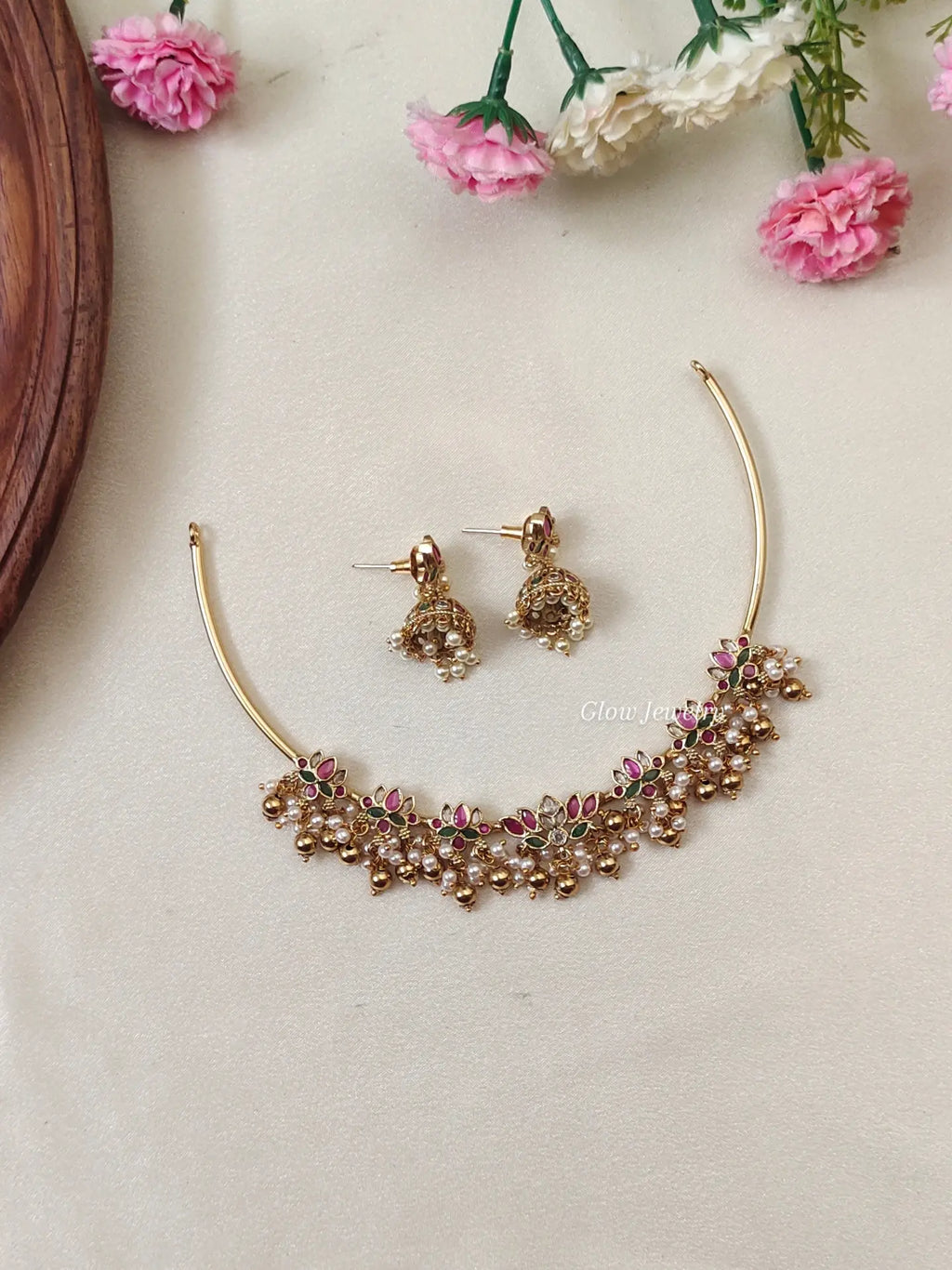 Premium Quality Kempu Lotus Hasli Necklace
