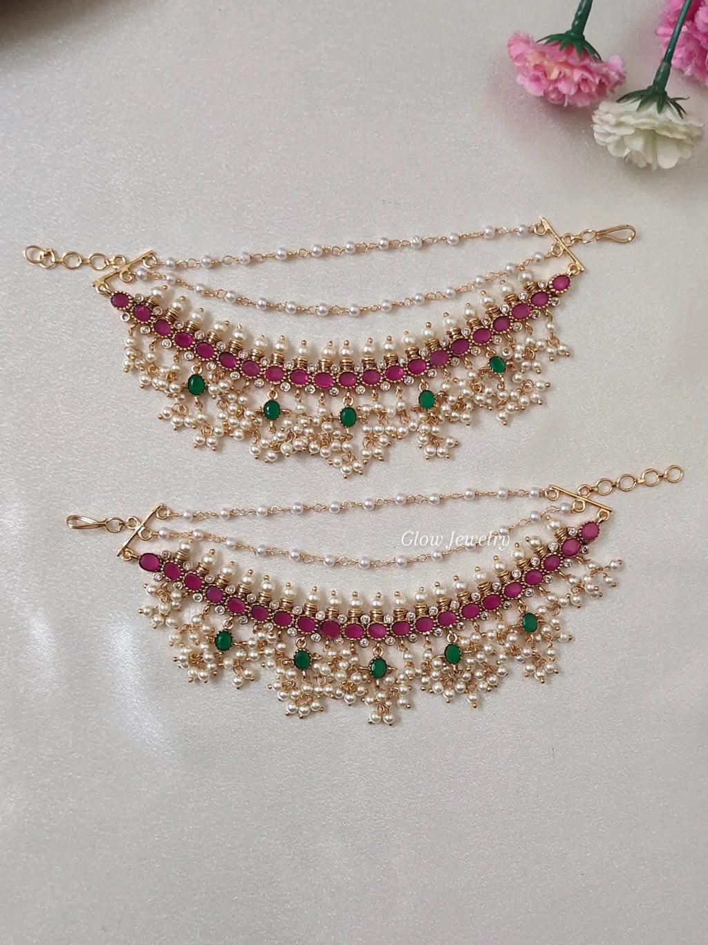 Premium Quality Kemp Guttapusalu Bridal Ear Chain
