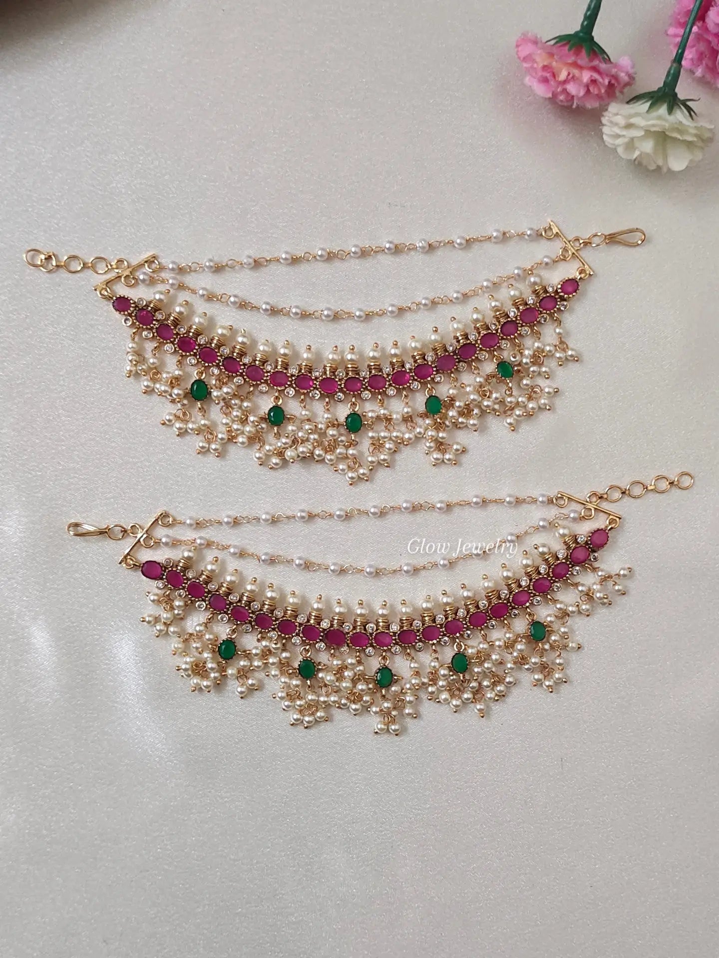 Premium Quality Kemp Guttapusalu Bridal Ear Chain