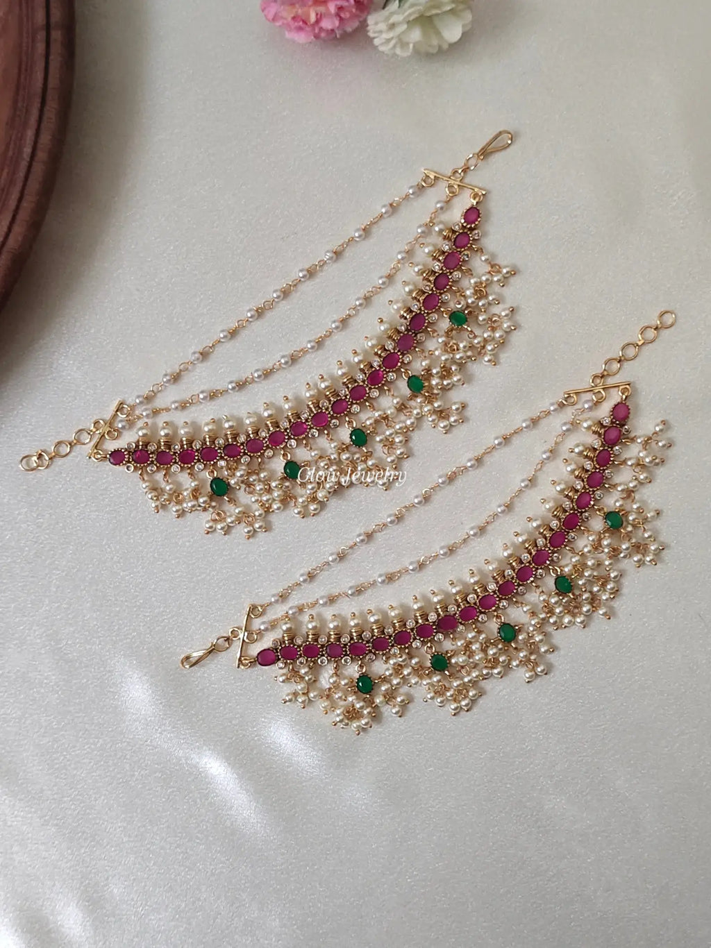 Premium Quality Kemp Guttapusalu Bridal Ear Chain