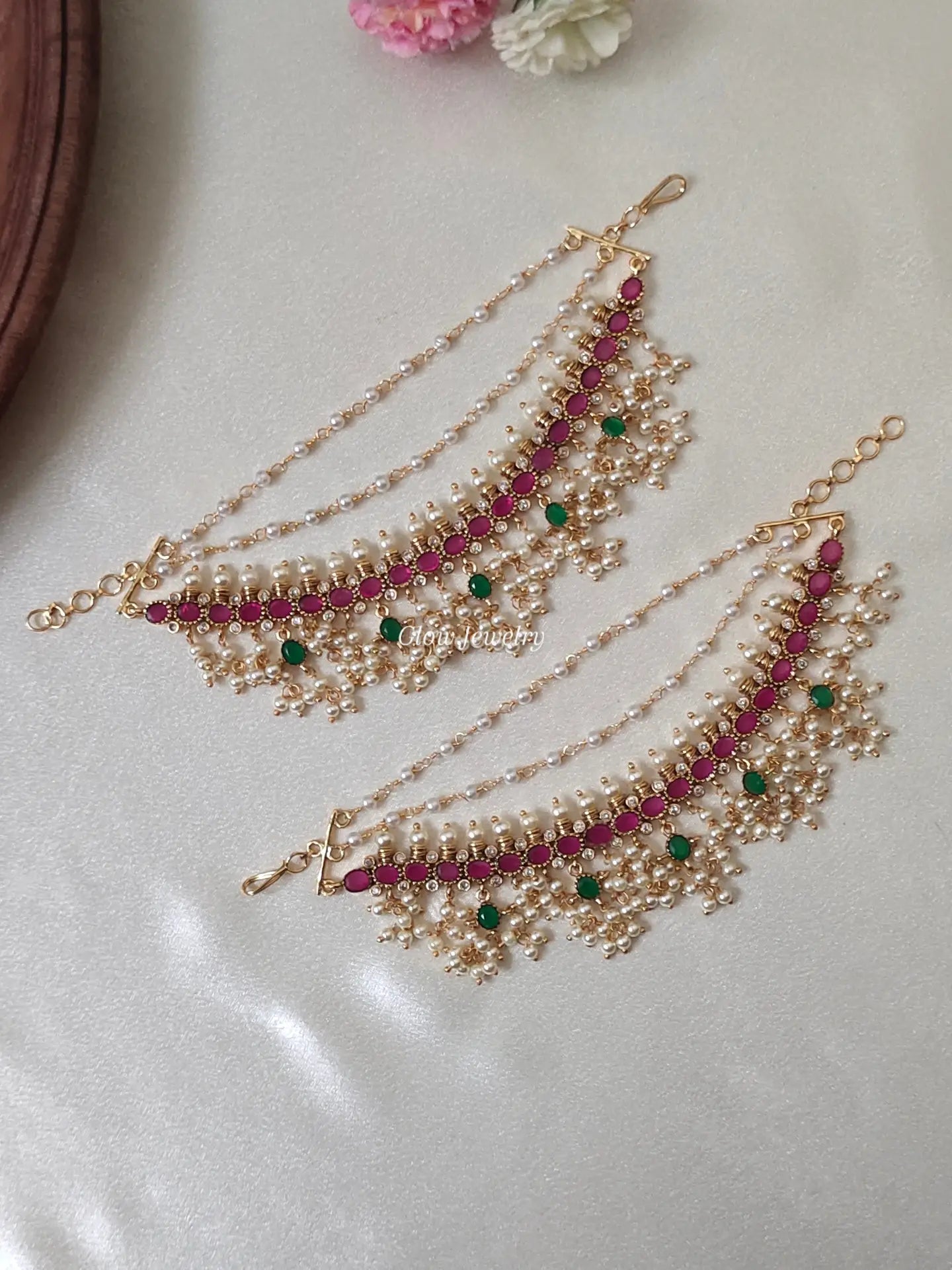 Premium Quality Kemp Guttapusalu Bridal Ear Chain