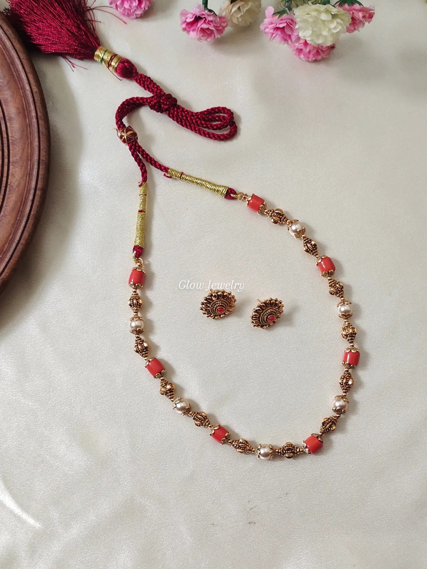 Premium Quality Antique Coral Pearl Maala