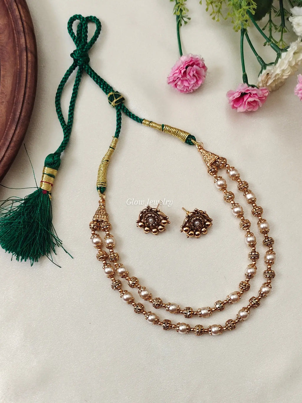 Premium Quality Antique Panchaloha 2 Layer Pearl Haram