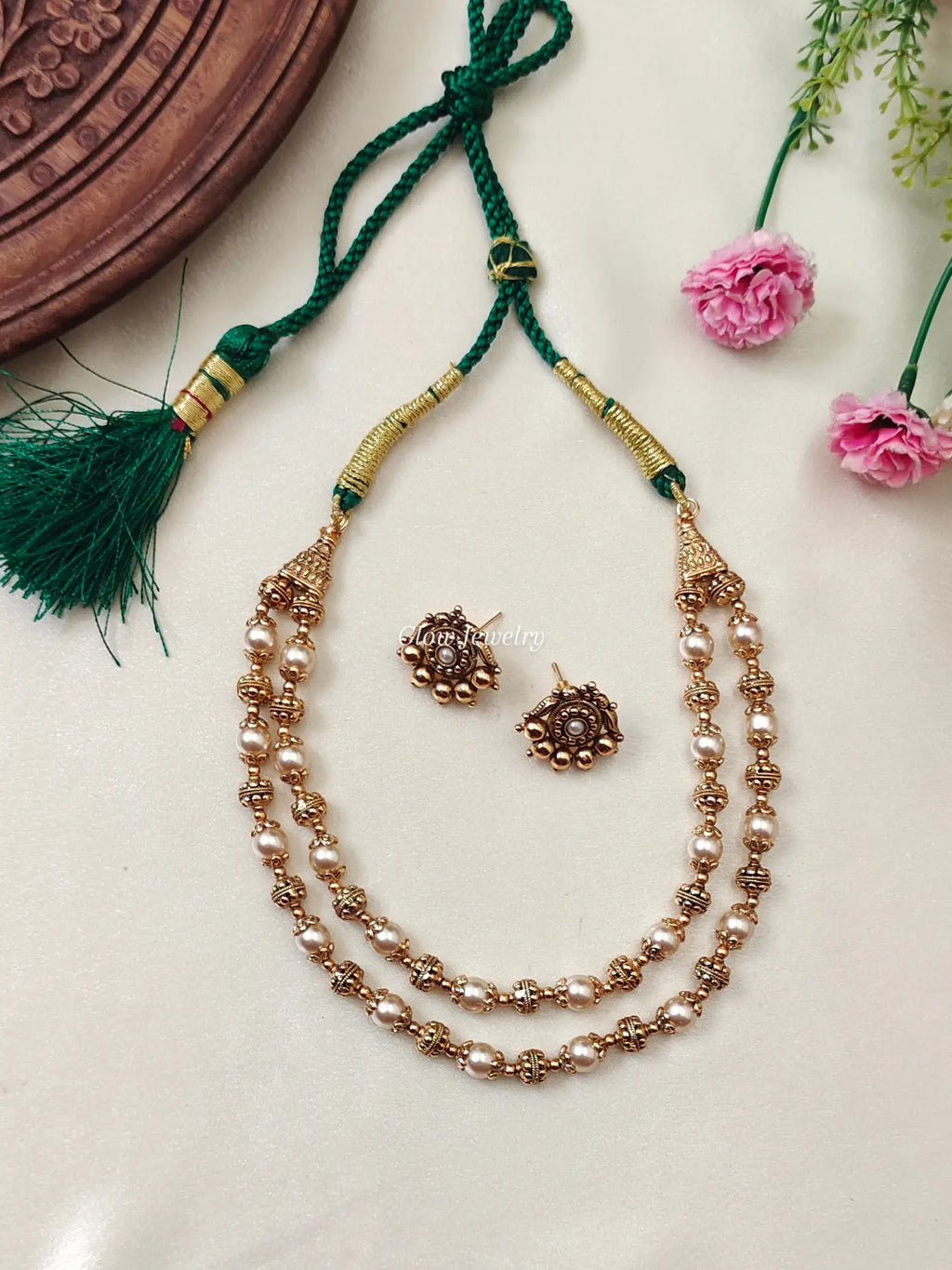 Premium Quality Antique Panchaloha 2 Layer Pearl Haram