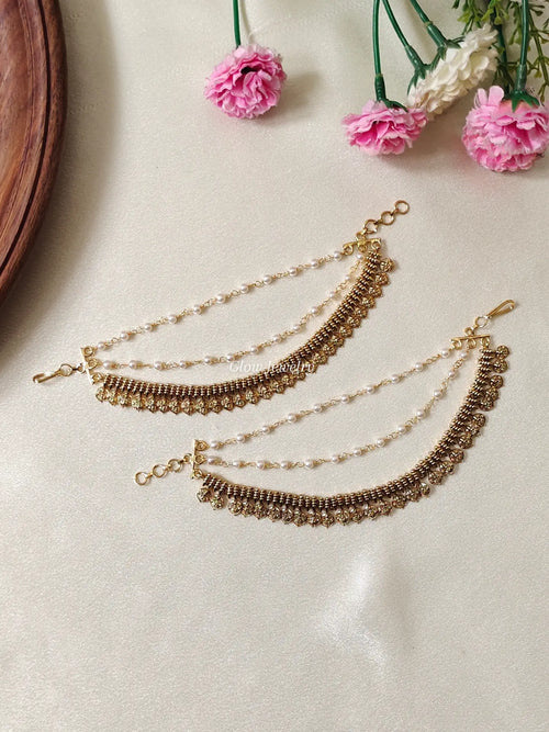 Premium Quality Antique 2 Layer Pearl Ear Chain