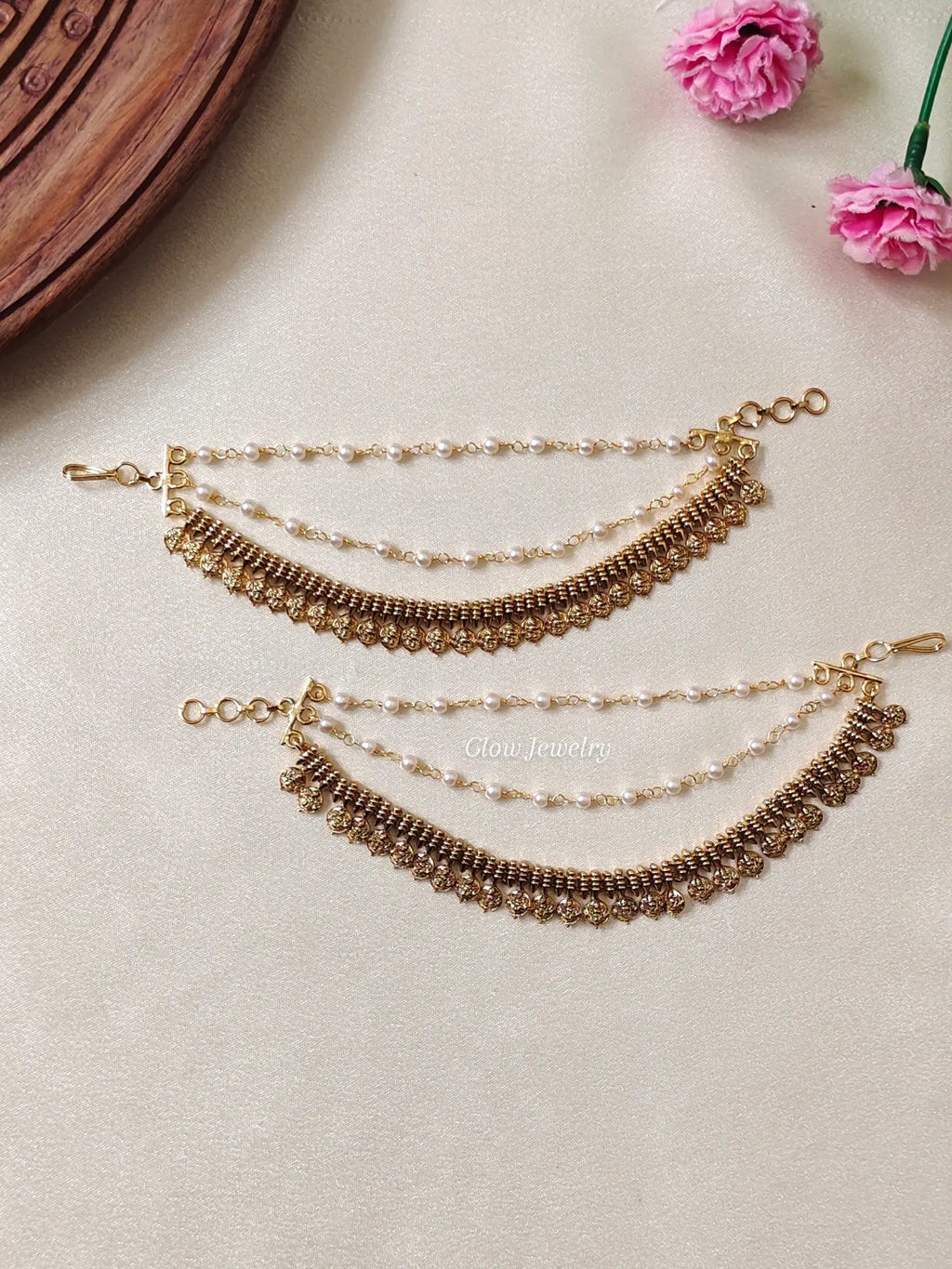 Premium Quality Antique 2 Layer Pearl Ear Chain