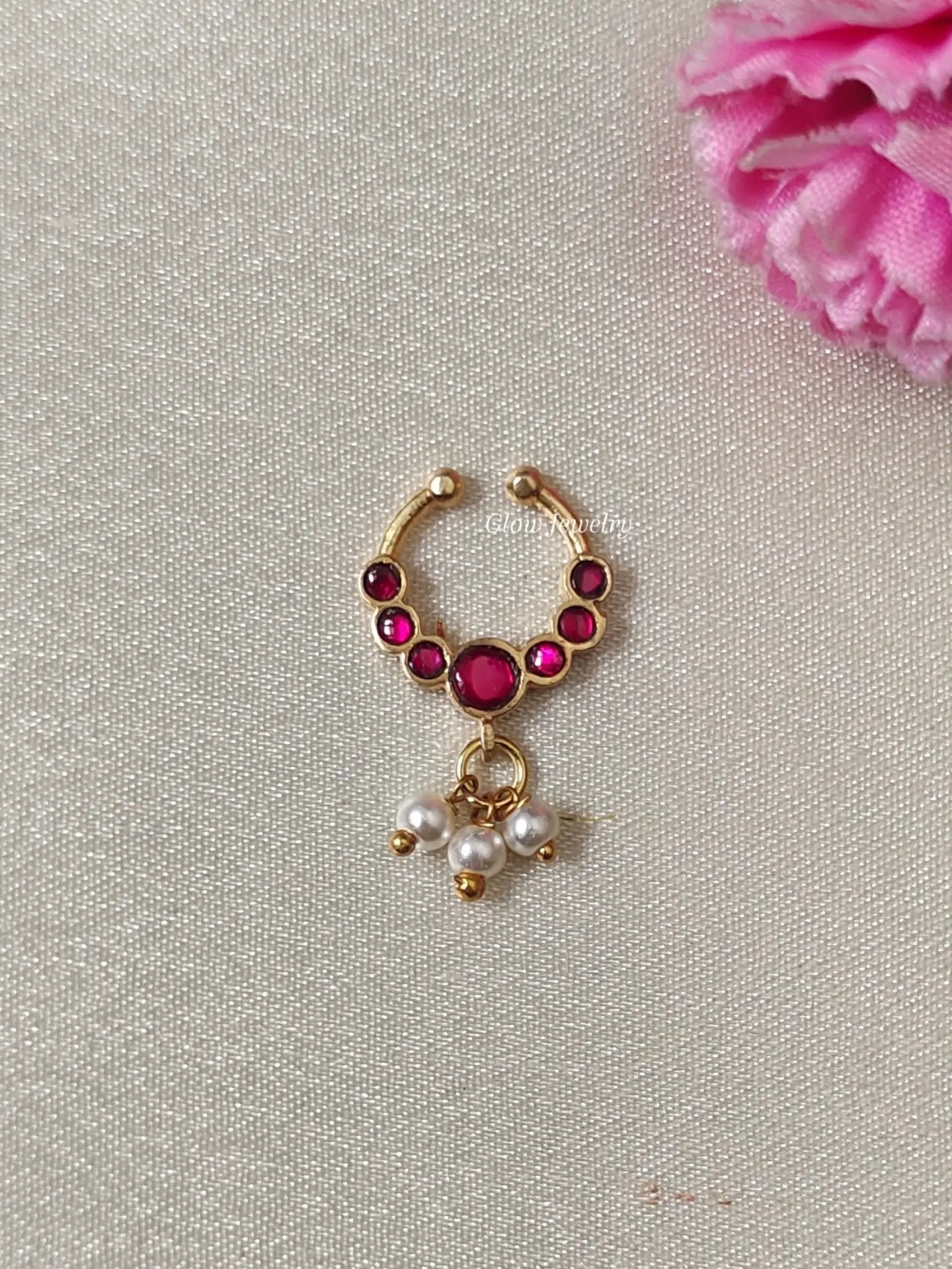 Premium Quality Gold Finish Jadau Septum Nose Pin