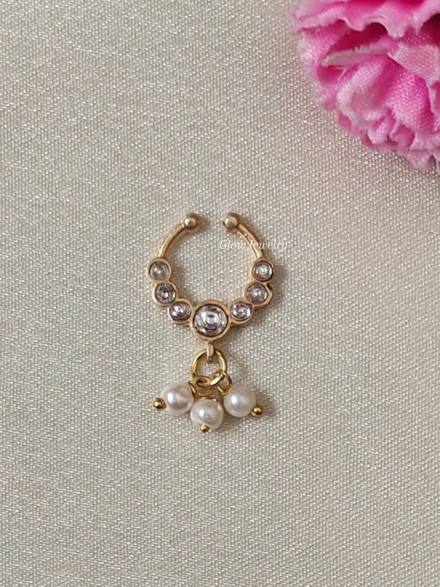 Premium Quality Gold Finish Jadau Septum Nose Pin