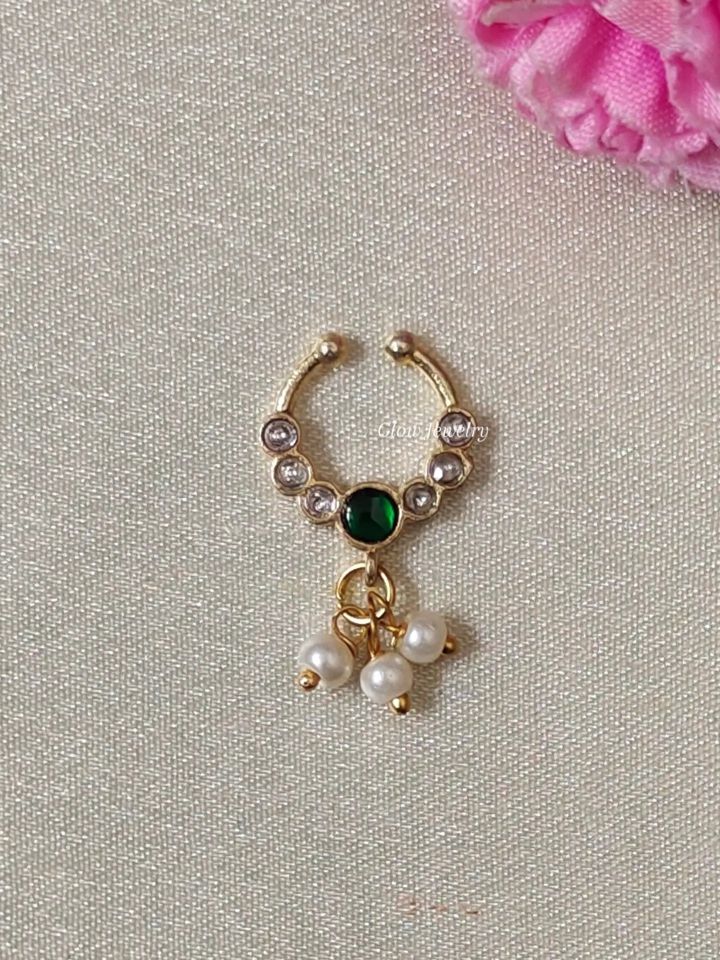 Premium Quality Gold Finish Jadau Septum Nose Pin