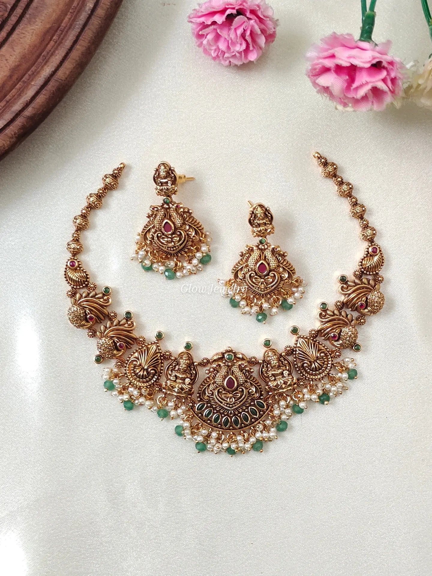 Premium Quality Gold-Alike Lakshmi Peacock Necklace