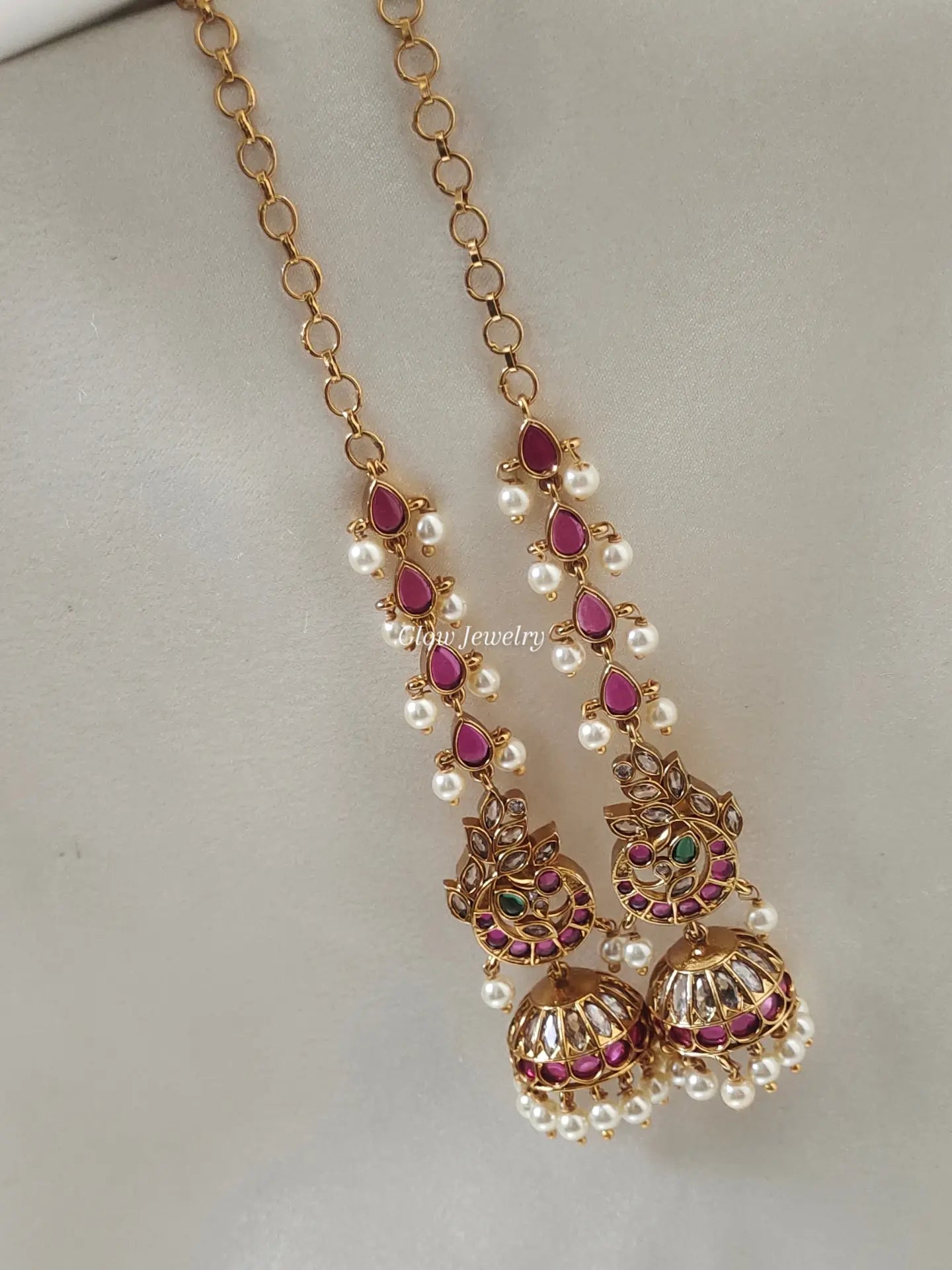 Premium Quality Peacock Kemp Stone Jumka with Maatil