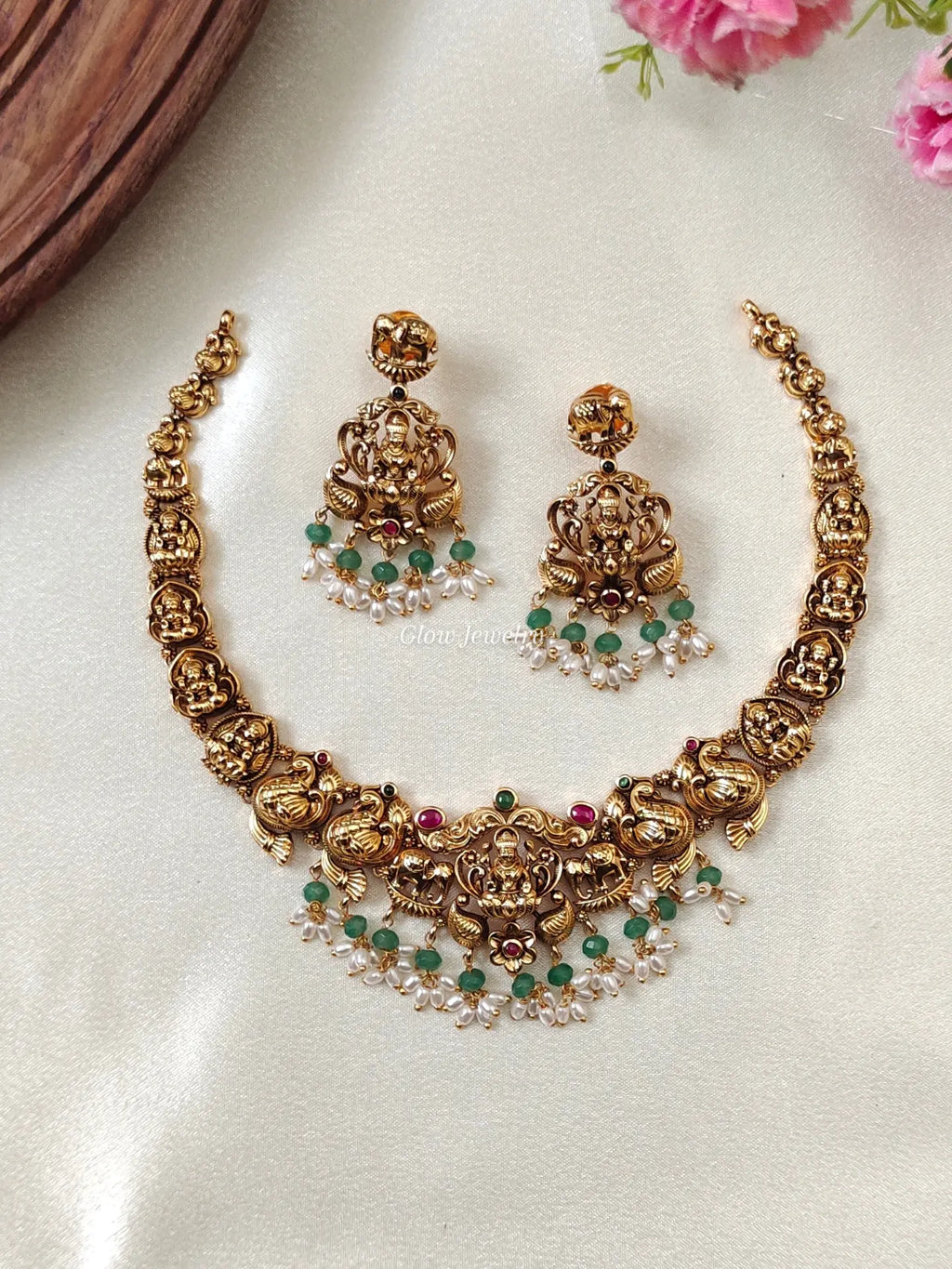 Premium Quality Gold-Alike Lakshmi Peacock Necklace