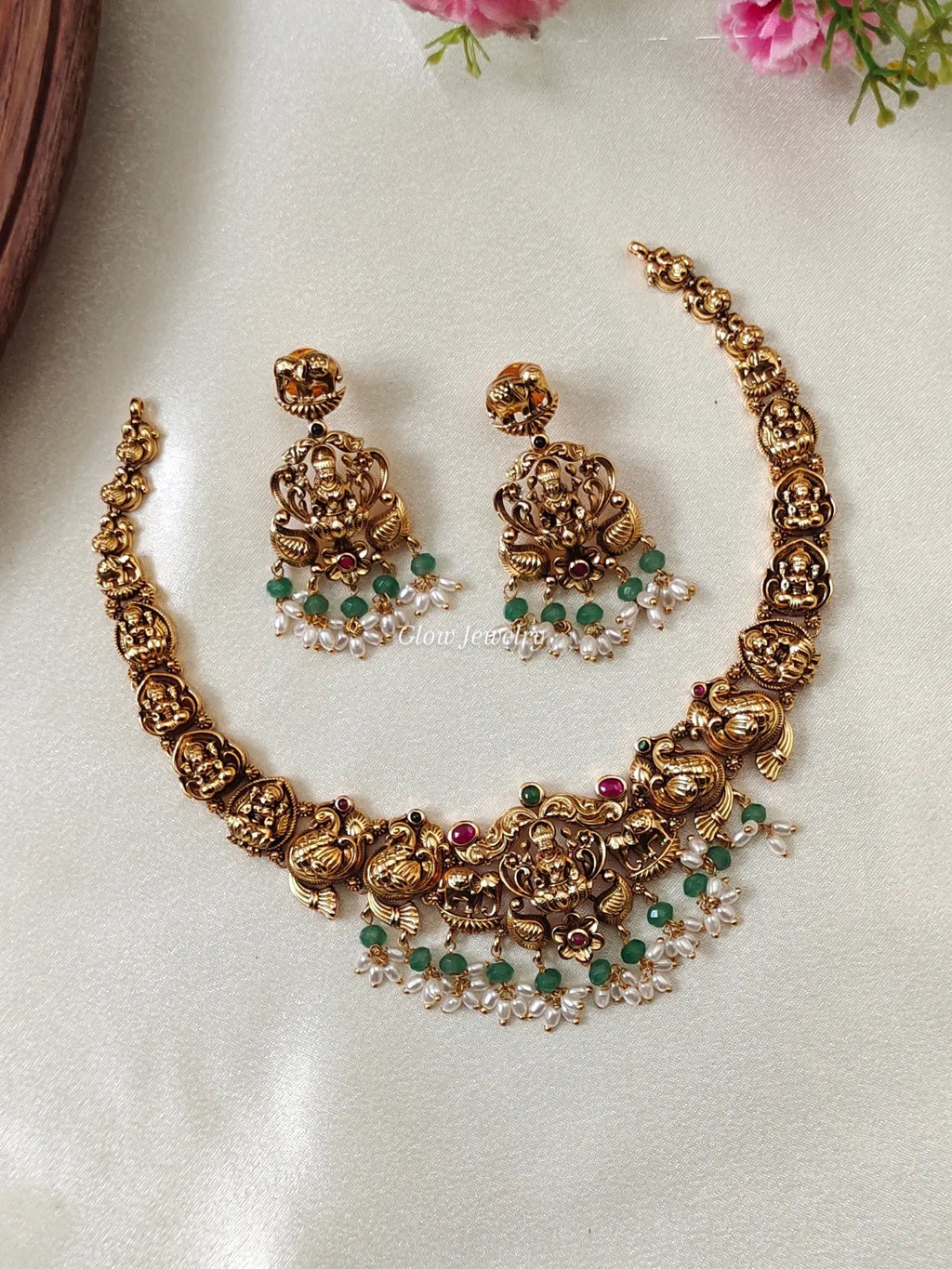 Premium Quality Gold-Alike Lakshmi Peacock Necklace