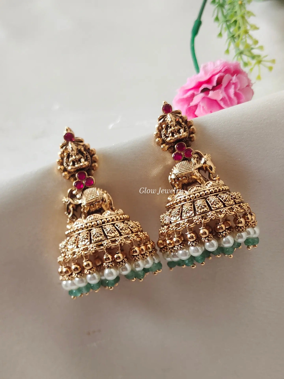 Premium Quality Bridal Lakshmi Elephant Design Jadau Jumka