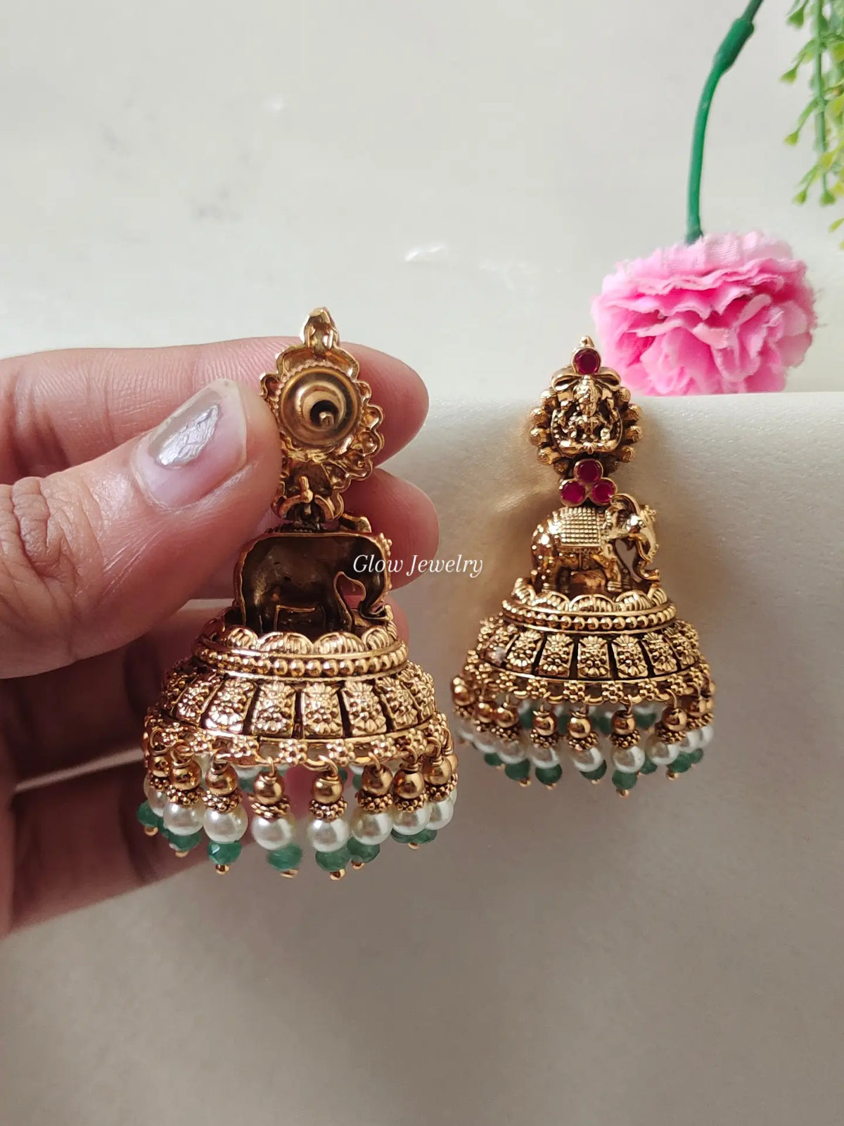 Premium Quality Bridal Lakshmi Elephant Design Jadau Jumka