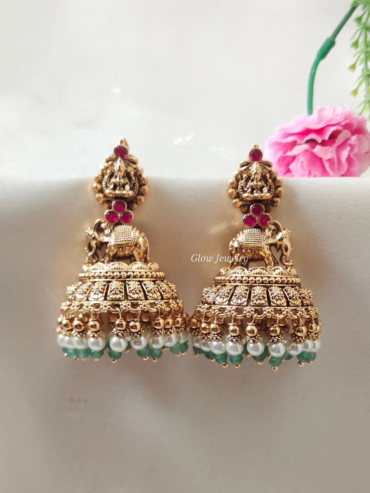 Premium Quality Bridal Lakshmi Elephant Design Jadau Jumka