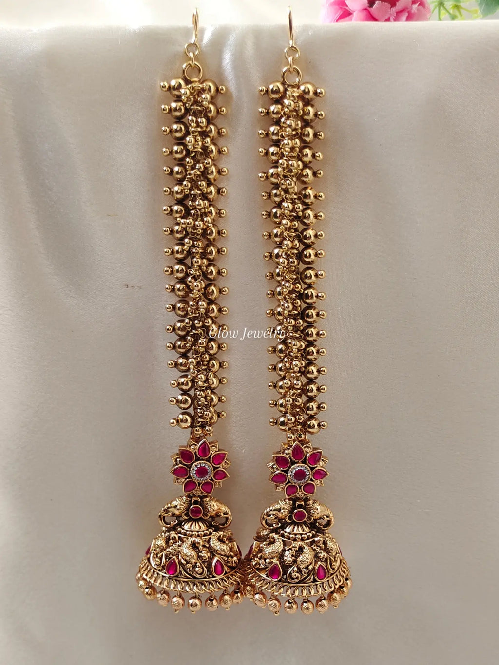 Premium Quality Jadau Bridal Jumka with Gold Beads Maatil