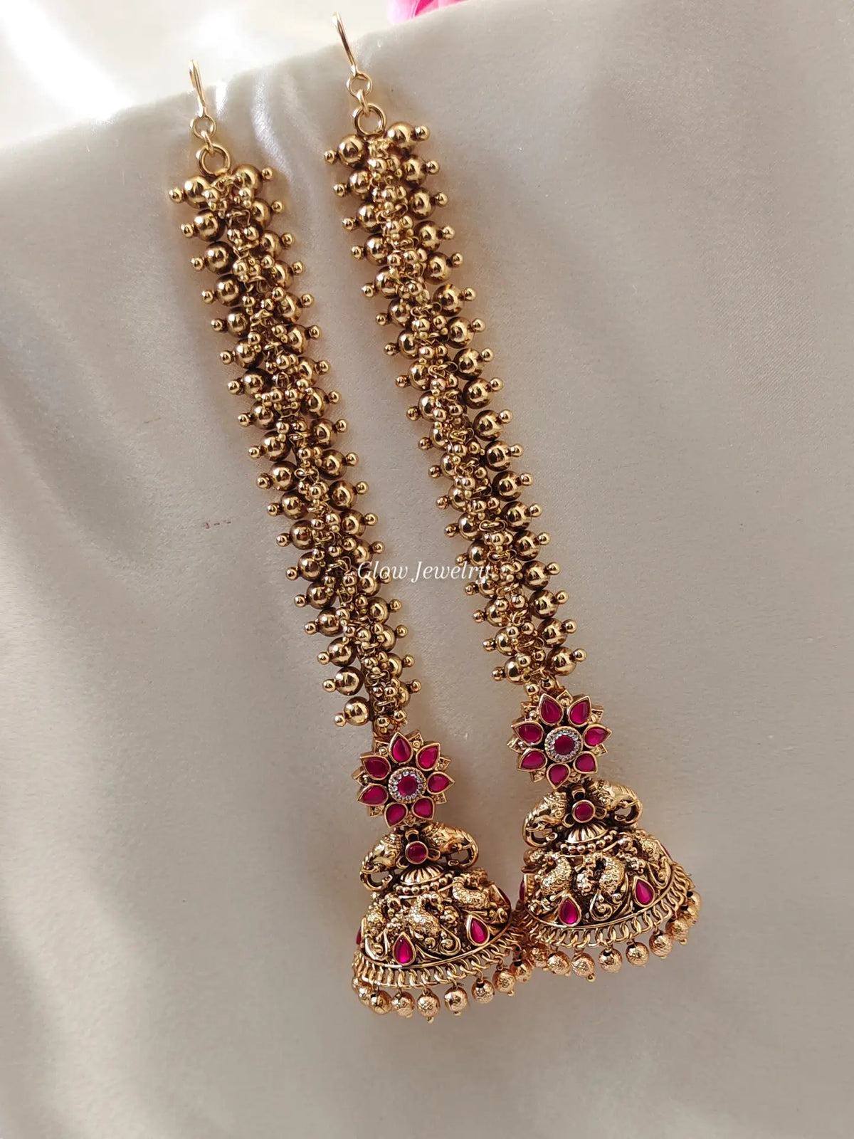 Premium Quality Jadau Bridal Jumka with Gold Beads Maatil