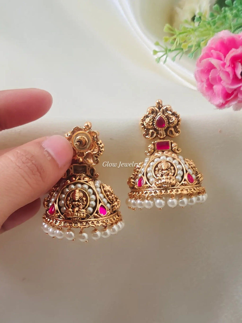 Premium Quality Peacock Jadau Jumka With Pearl Hanging
