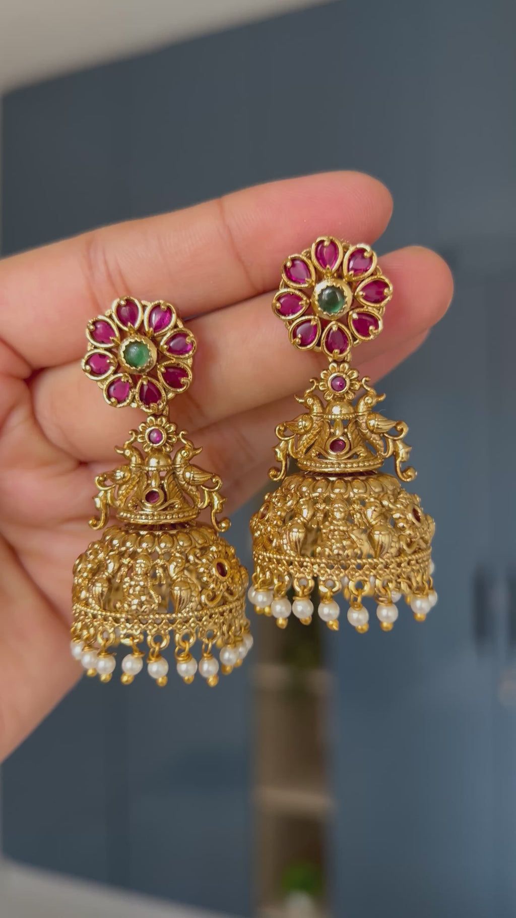 Premium Quality Gold Finish Kemp Stone Jumka