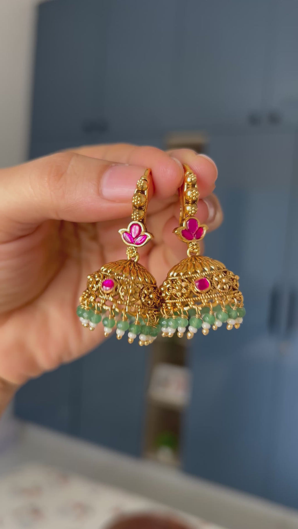 Premium Quality Hanging Antique Jadau Stone Jumka