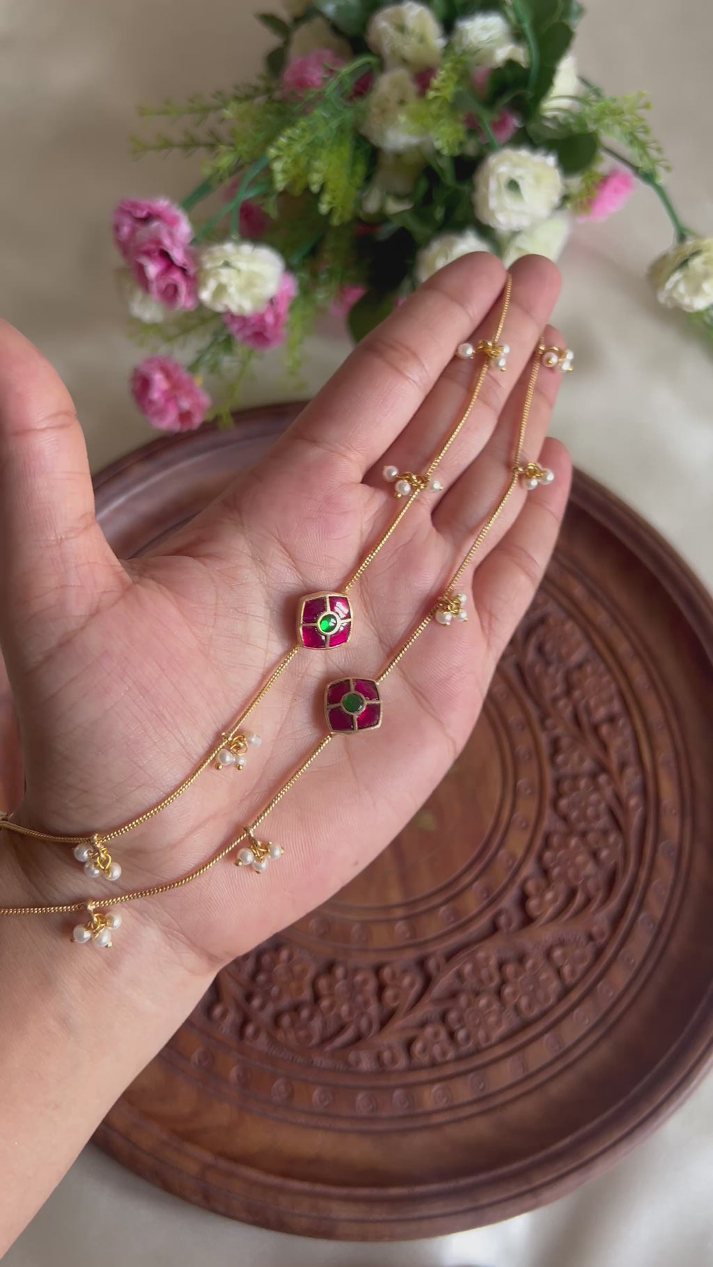 Premium Quality Gold Finish Jadau Floral Anklets