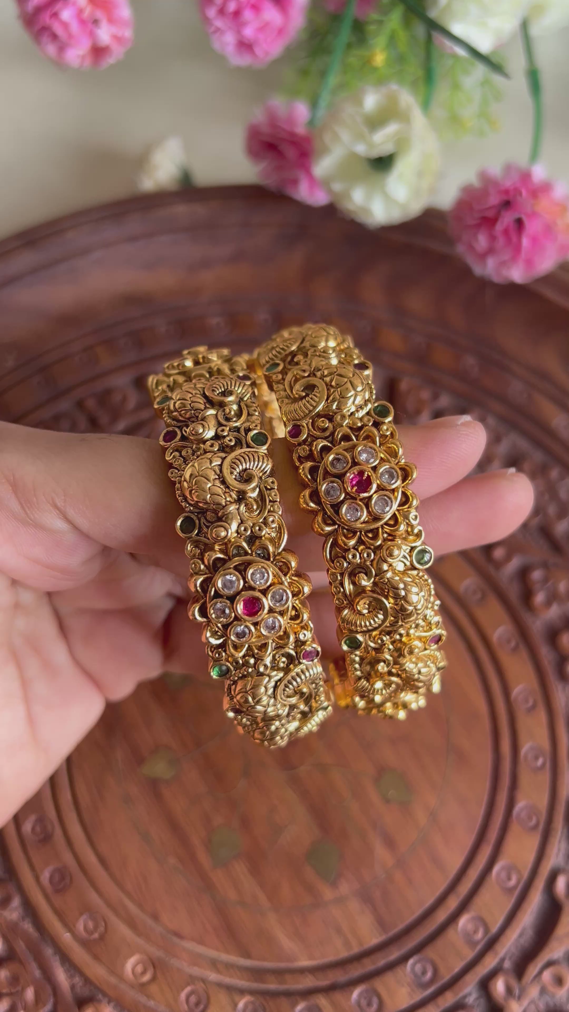Premium Quality Antique Finish Peacock Open Type Bangles