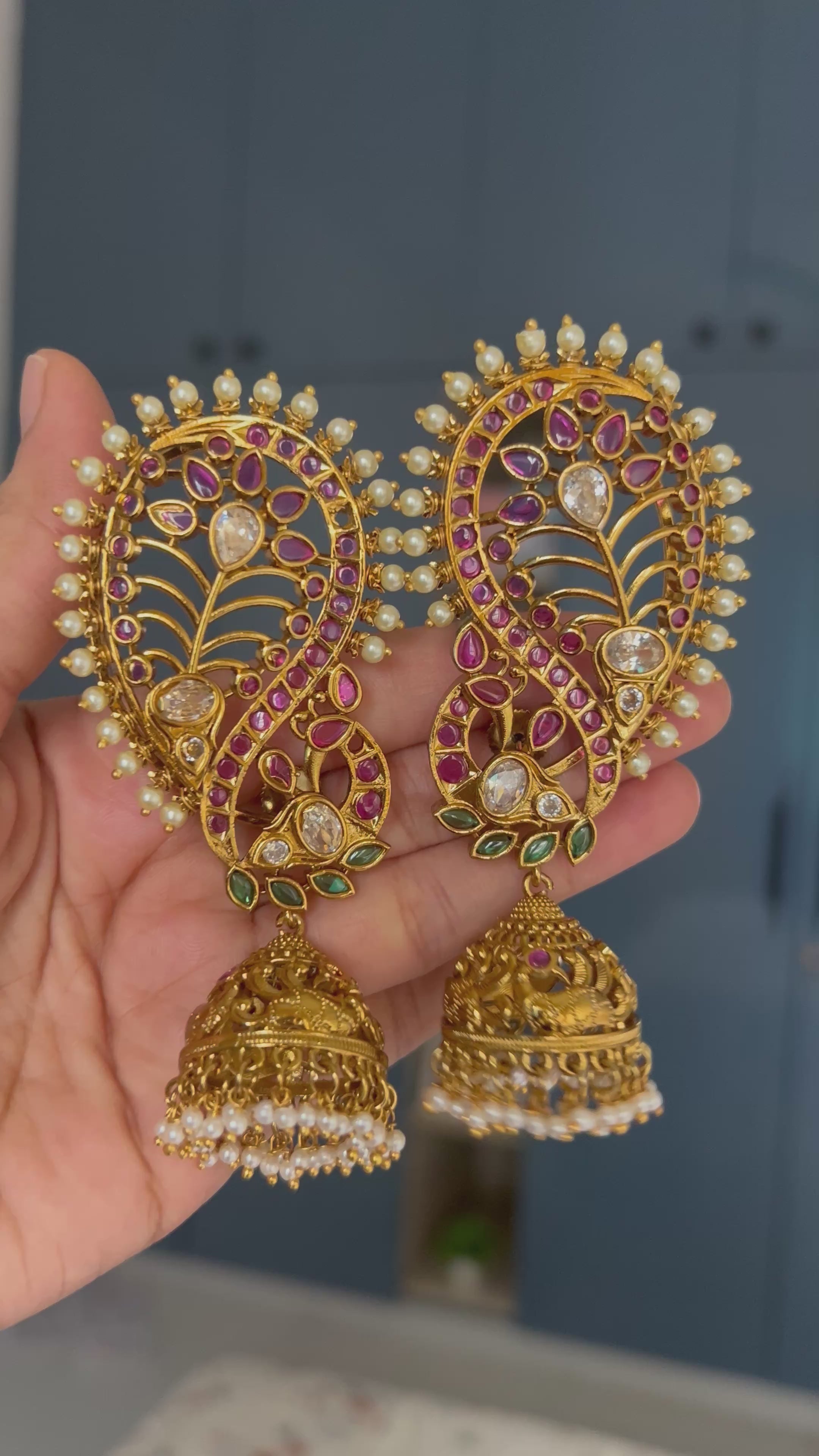 Premium Quality Kemp Stone Gold Alike Peacock Ear Cuff Jumka