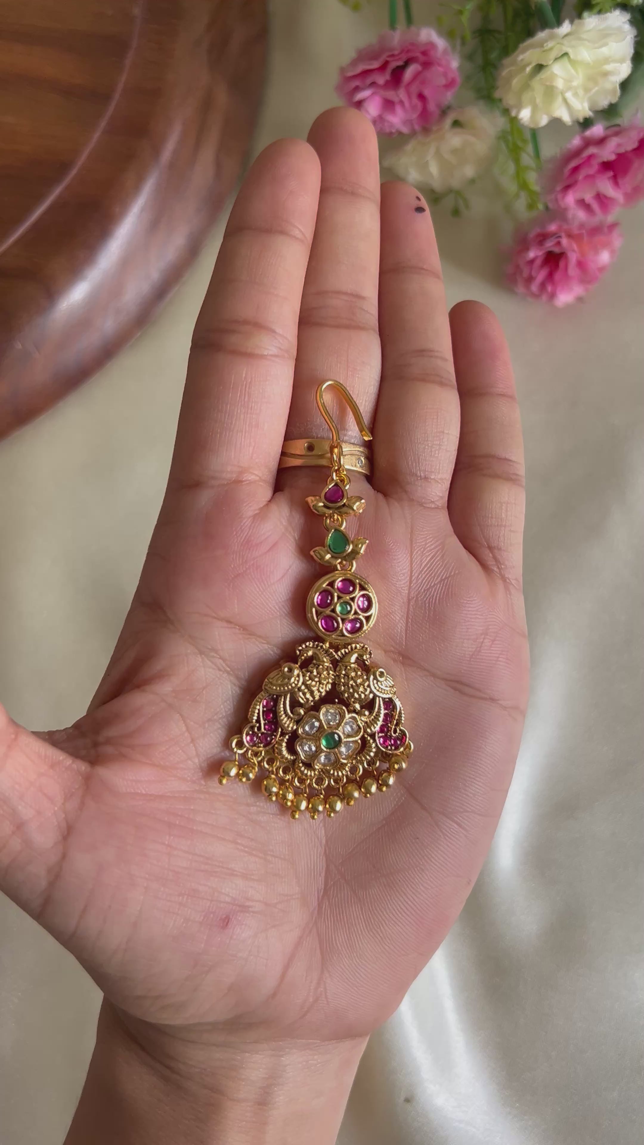 Premium Quality Peacock Kemp Stone Maang Tikka