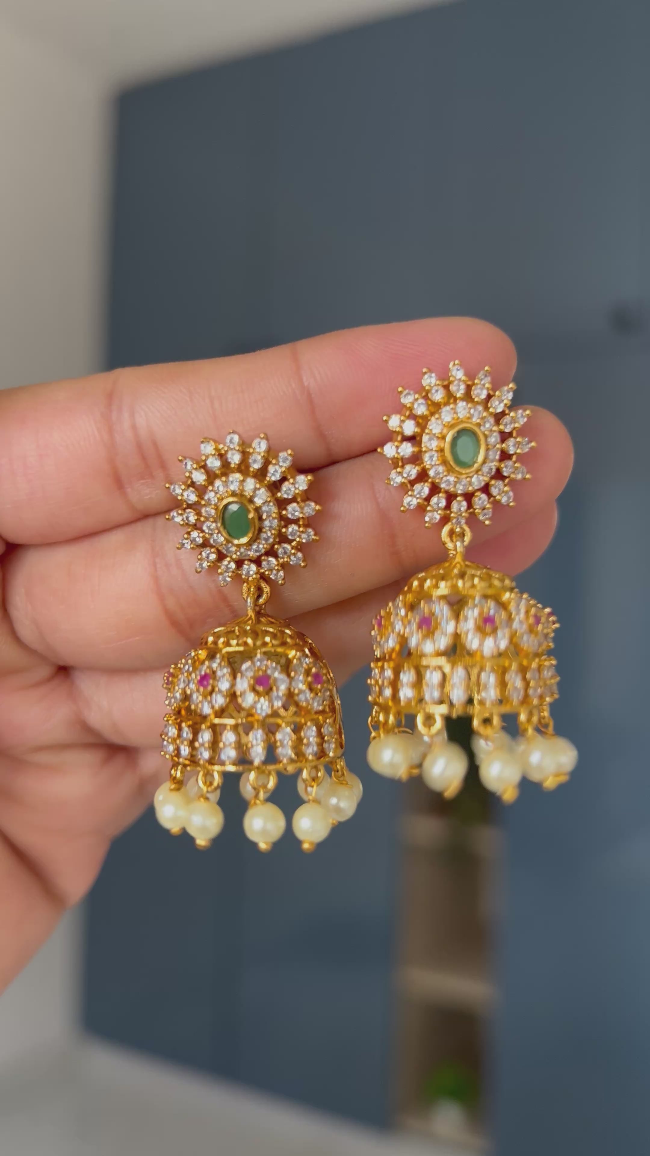 Premium Quality Pearl Hanging Stone Studded Jumka