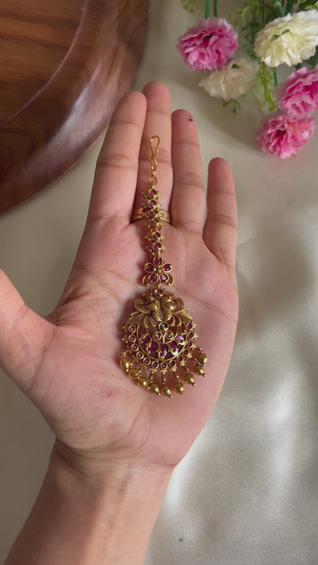 Premium Quality Peacock Kemp Stone Maang Tikka