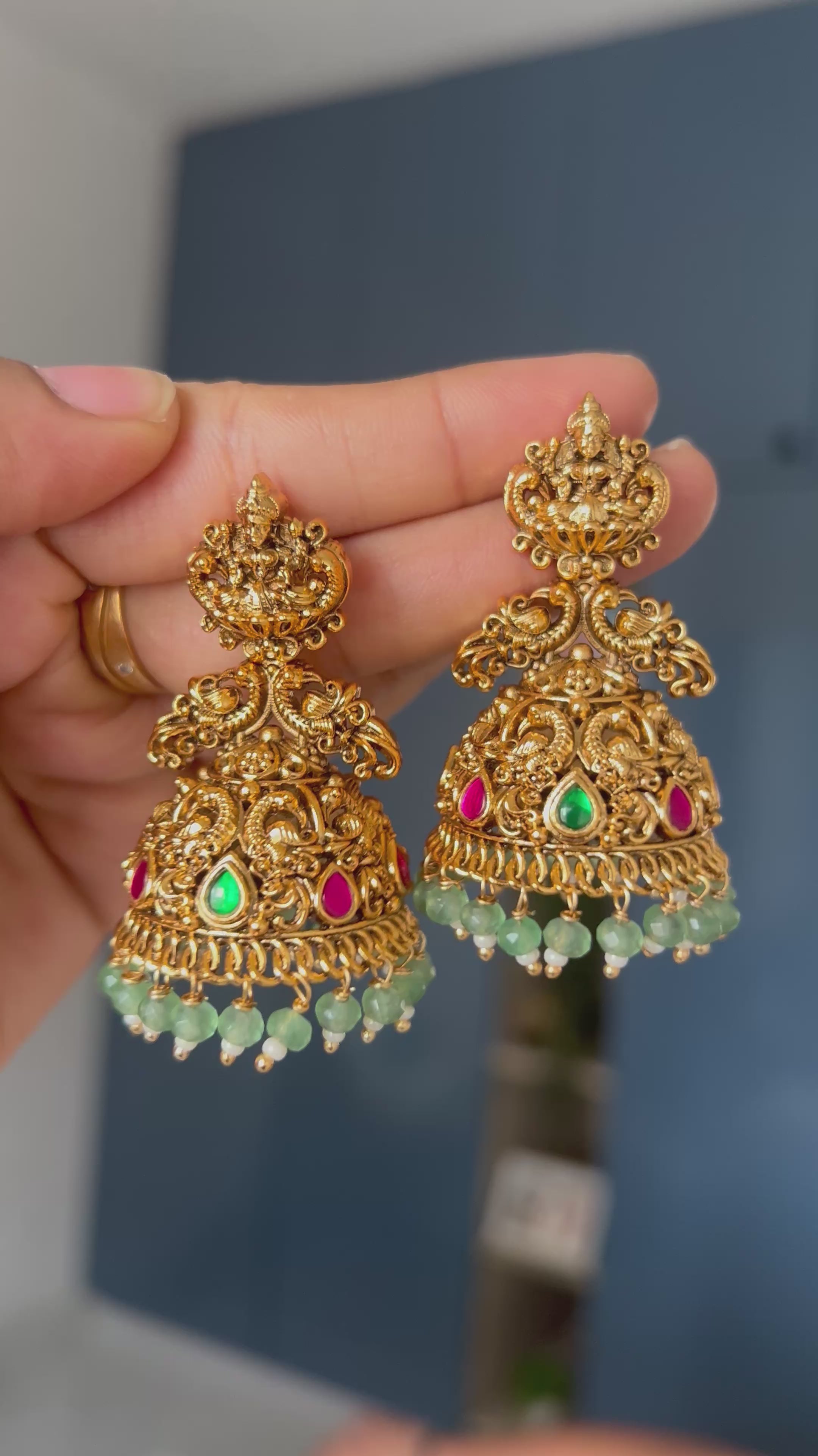 Premium Quality Gold Look Alike Lakshmi Peacock Jumka
