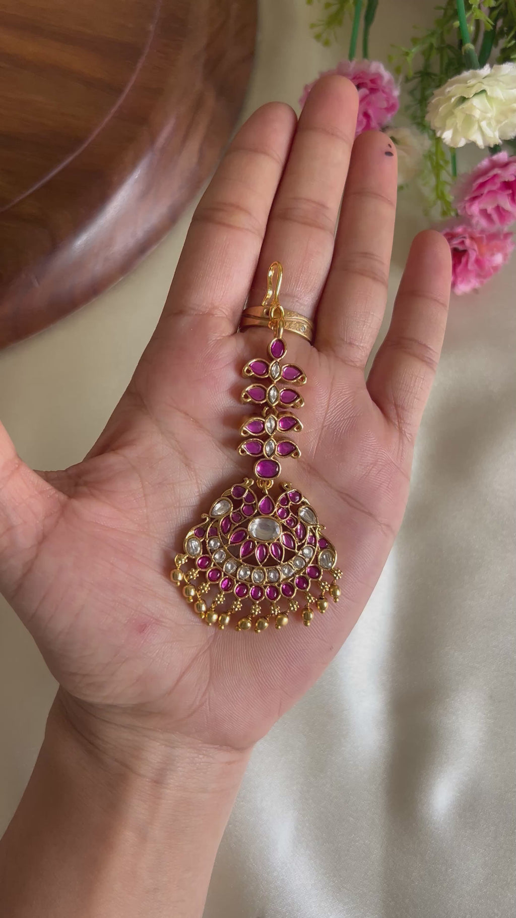 Premium Quality Peacock Kemp Stone Maang Tikka