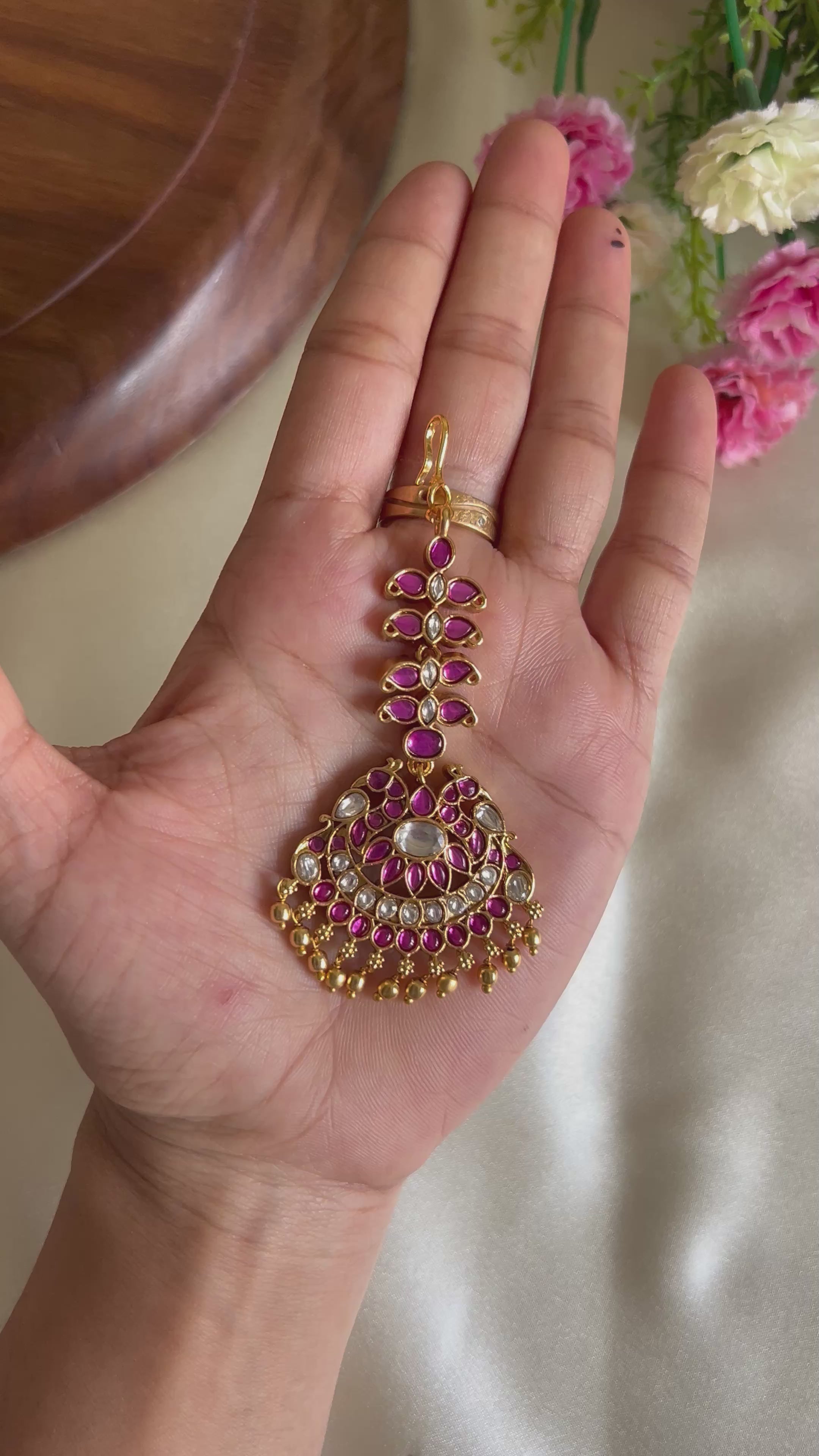 Premium Quality Peacock Kemp Stone Maang Tikka