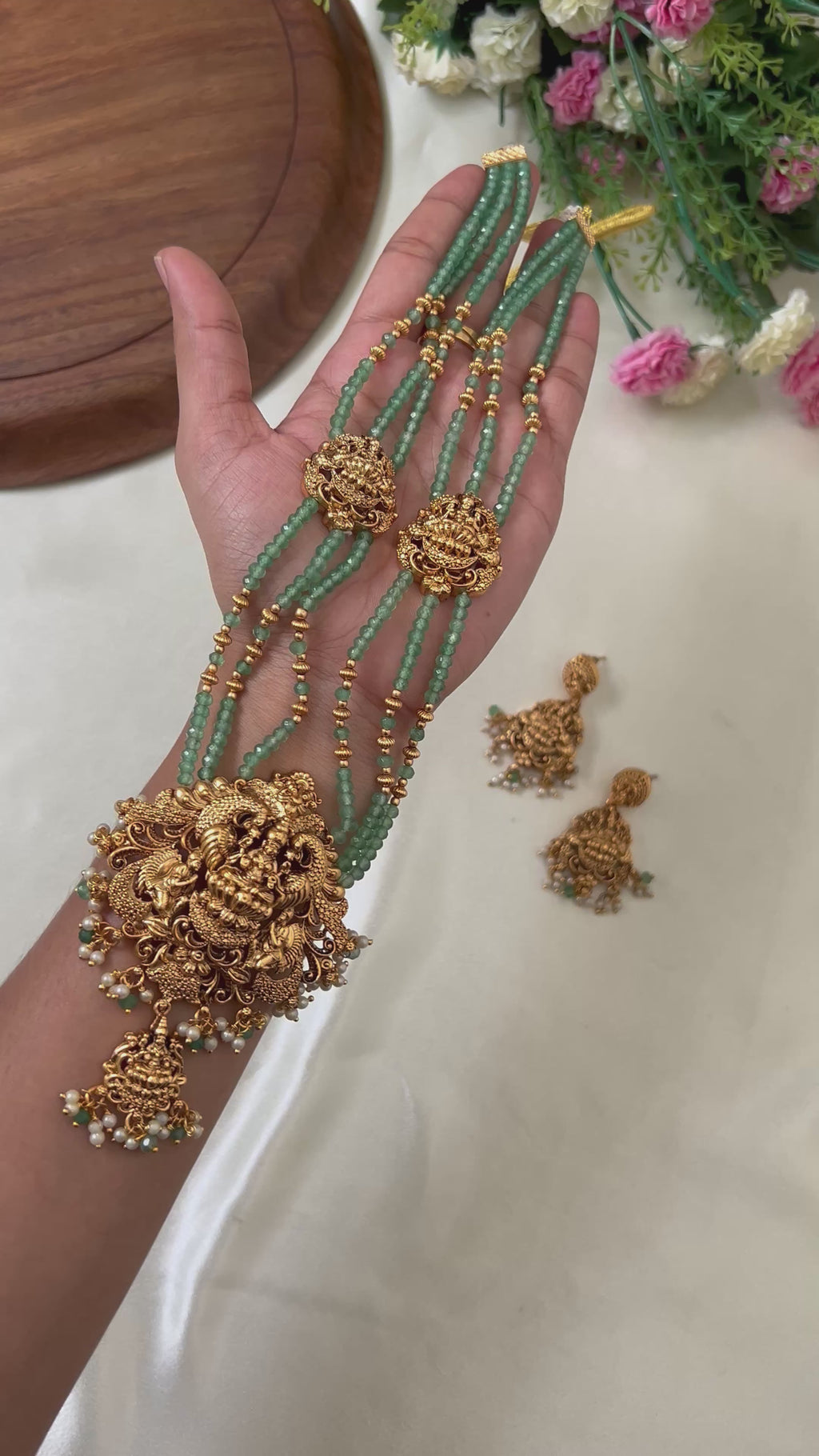 Premium Quality Sea Beads Lakshmi Peacock Haram