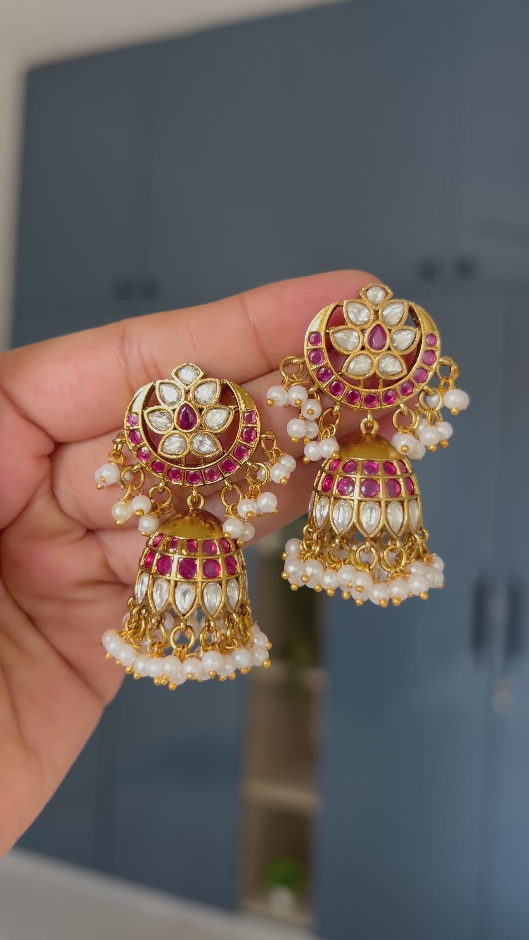 Premium Quality Halfmoon Ruby Pearl Jumka