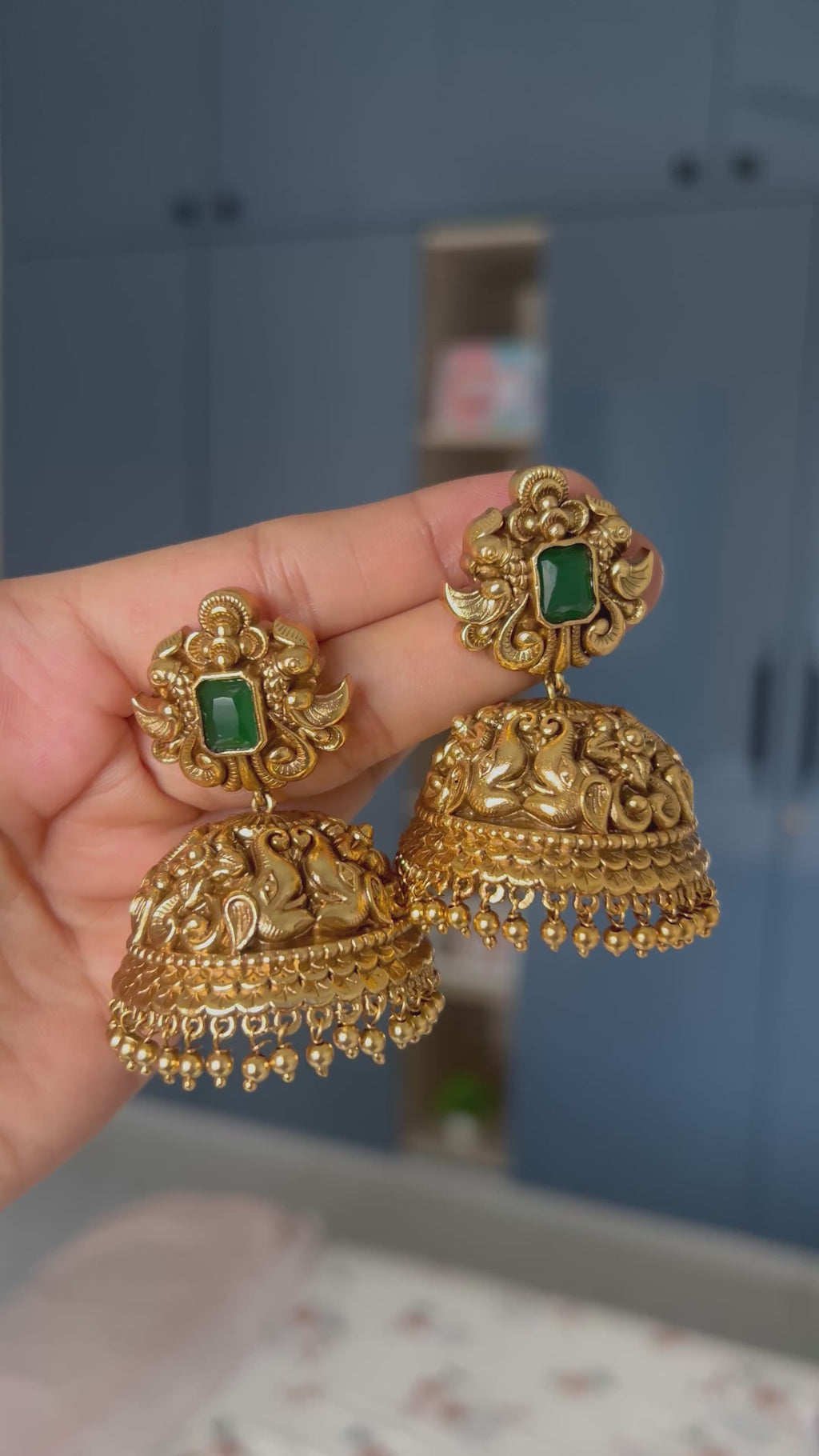 Premium Quality Antique Green Jumbo Size Bridal Jumka